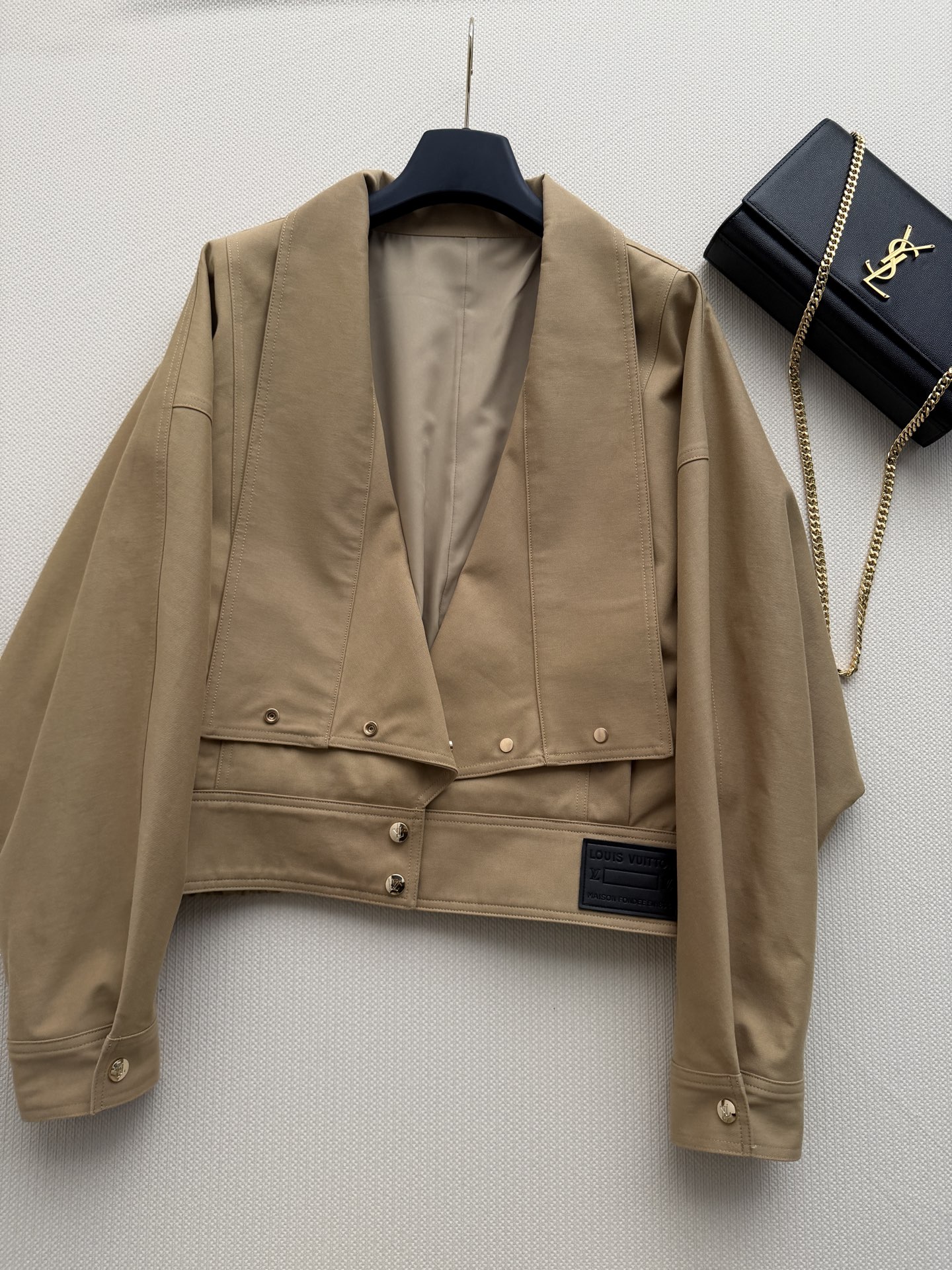  LV Double Layer Lapel Gold Button Short Jacket