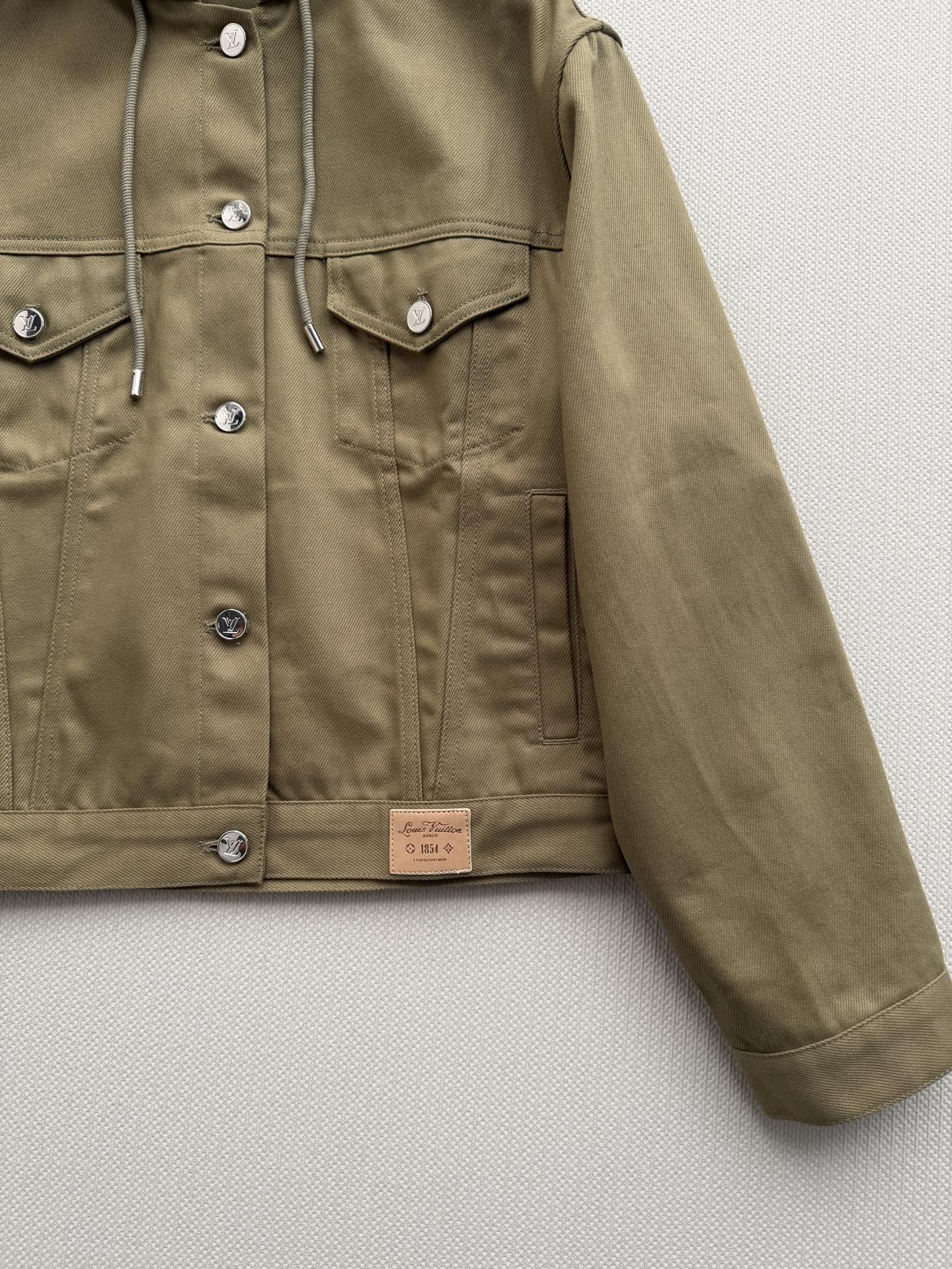 LV Olive Green Hooded Trucker Short Jacket