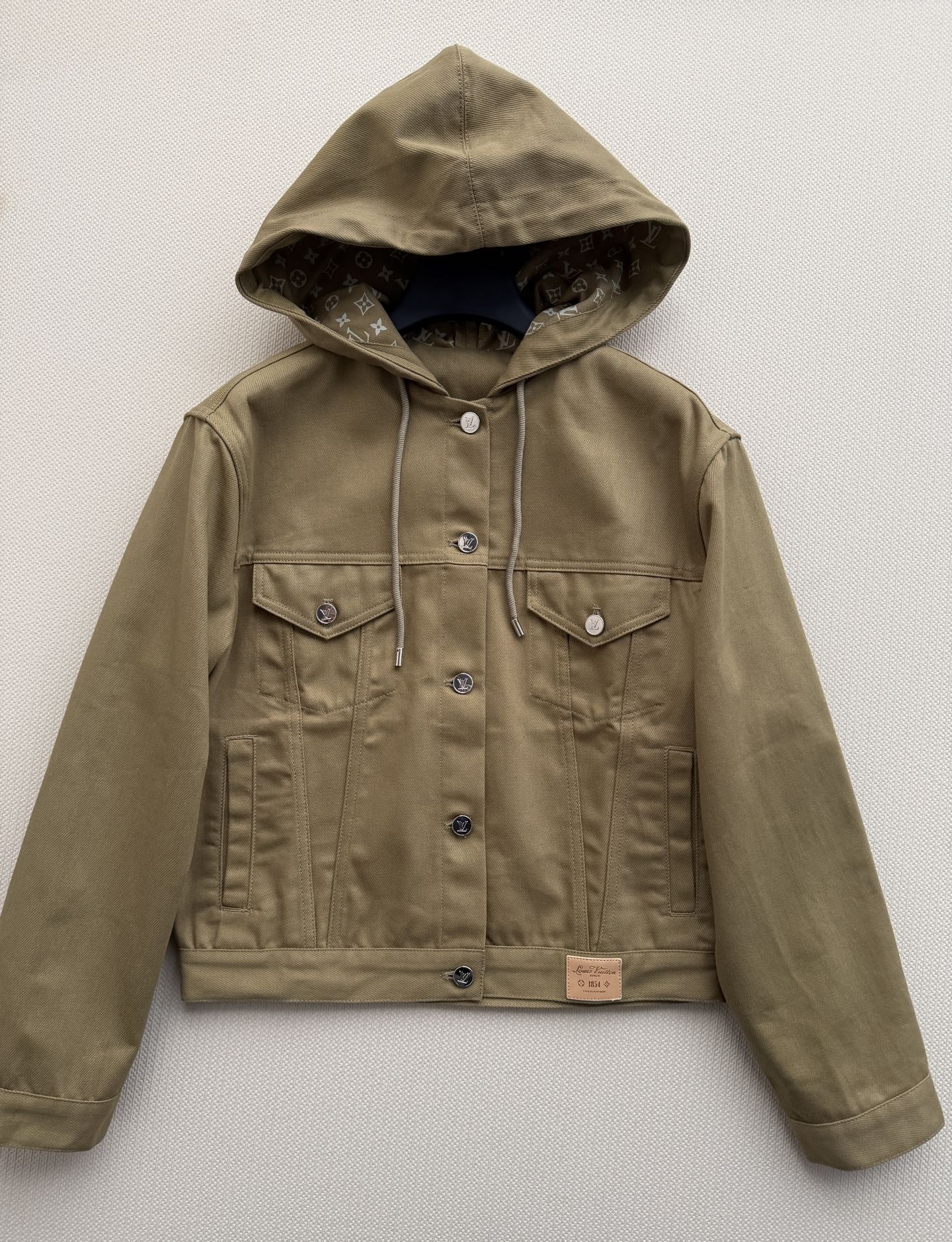 LV Olive Green Hooded Trucker Short Jacket