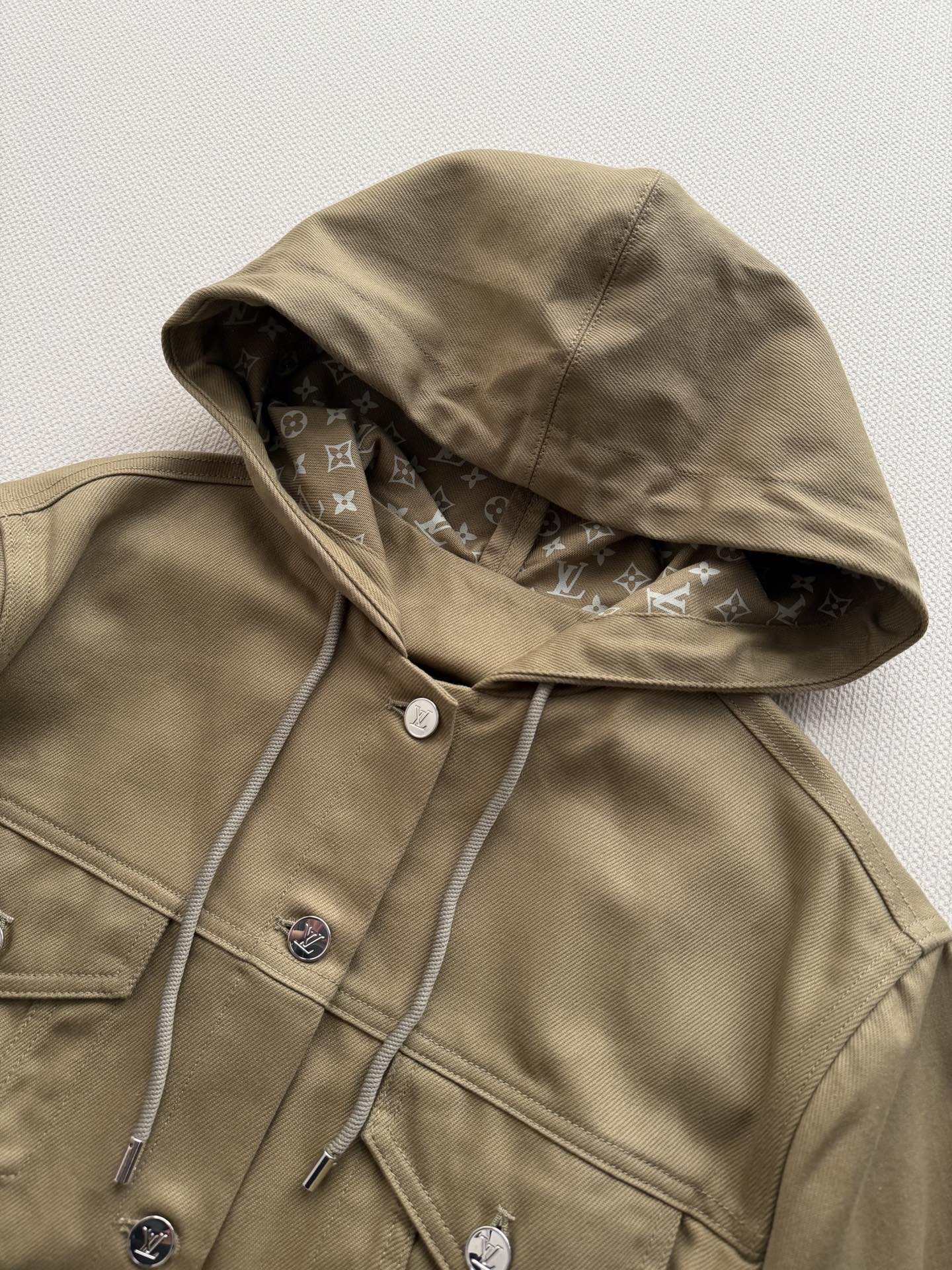 LV Olive Green Hooded Trucker Short Jacket