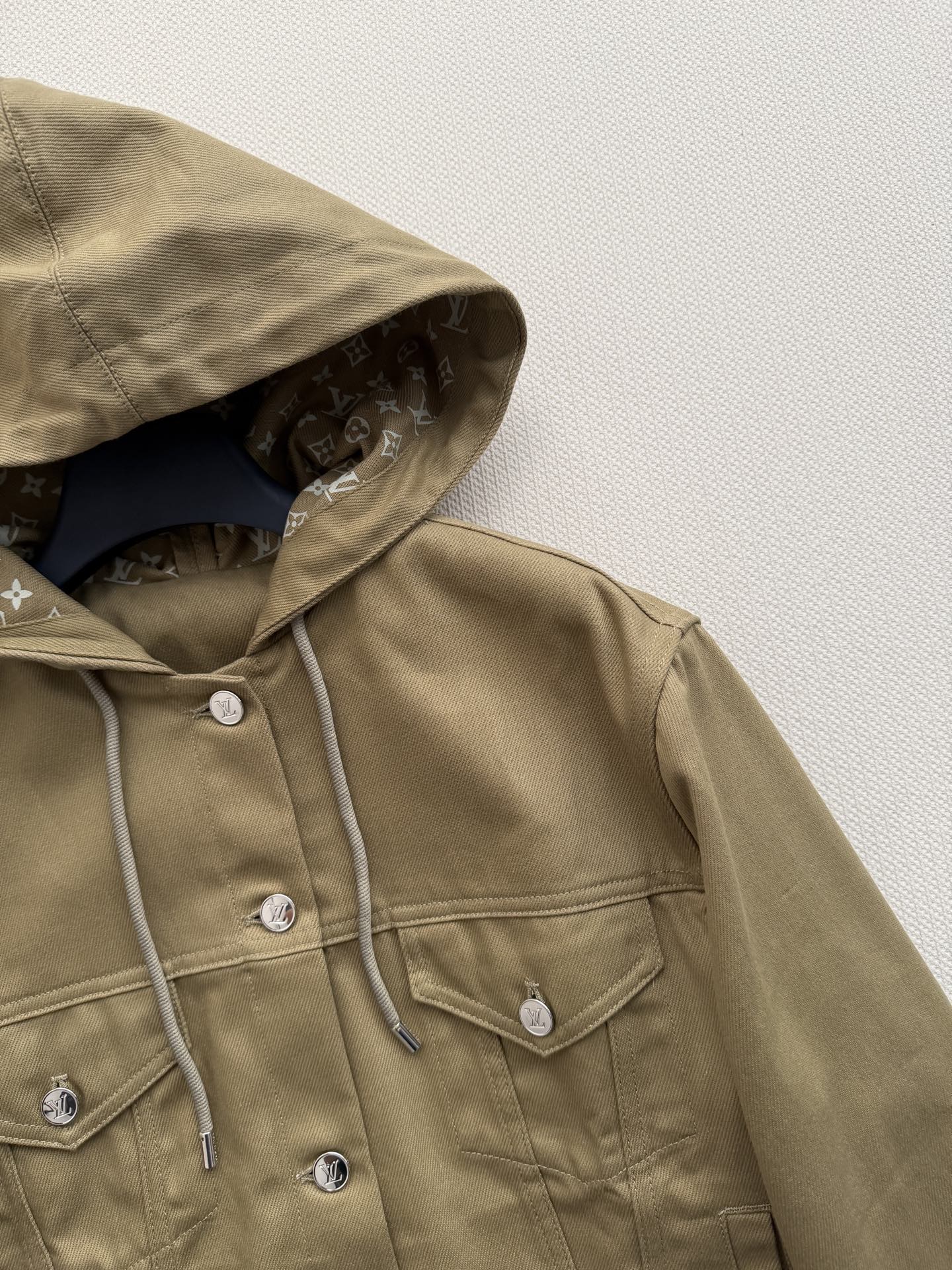 LV Olive Green Hooded Trucker Short Jacket