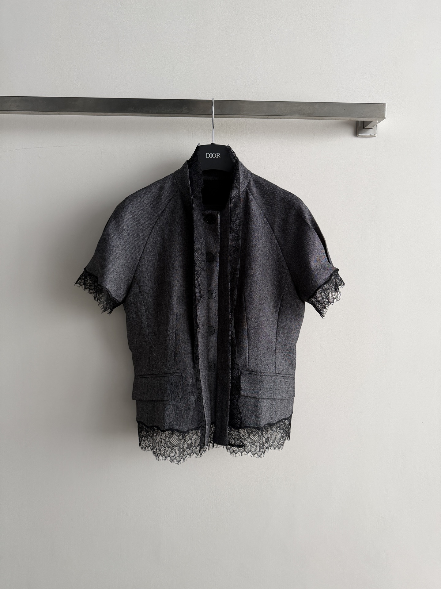 DIOR Lace Trim Short Sleeve Two Piece Suit