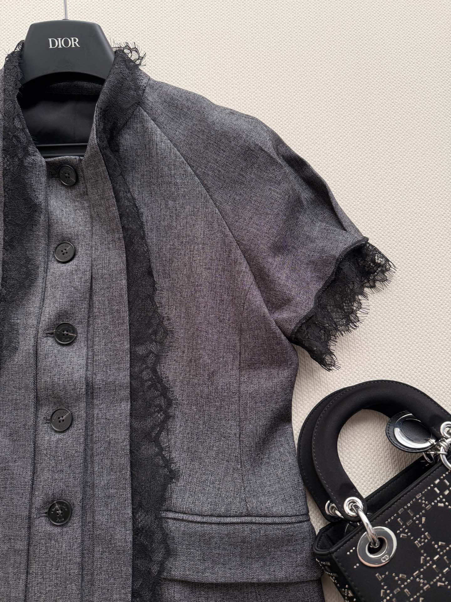 DIOR Lace Trim Short Sleeve Two Piece Suit