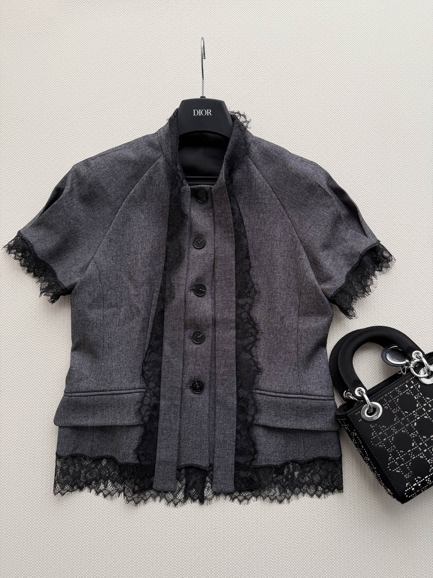 DIOR Lace Trim Short Sleeve Two Piece Suit