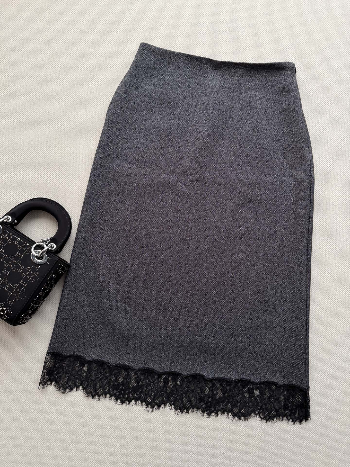 DIOR Lace Trim Straight Midi Skirt