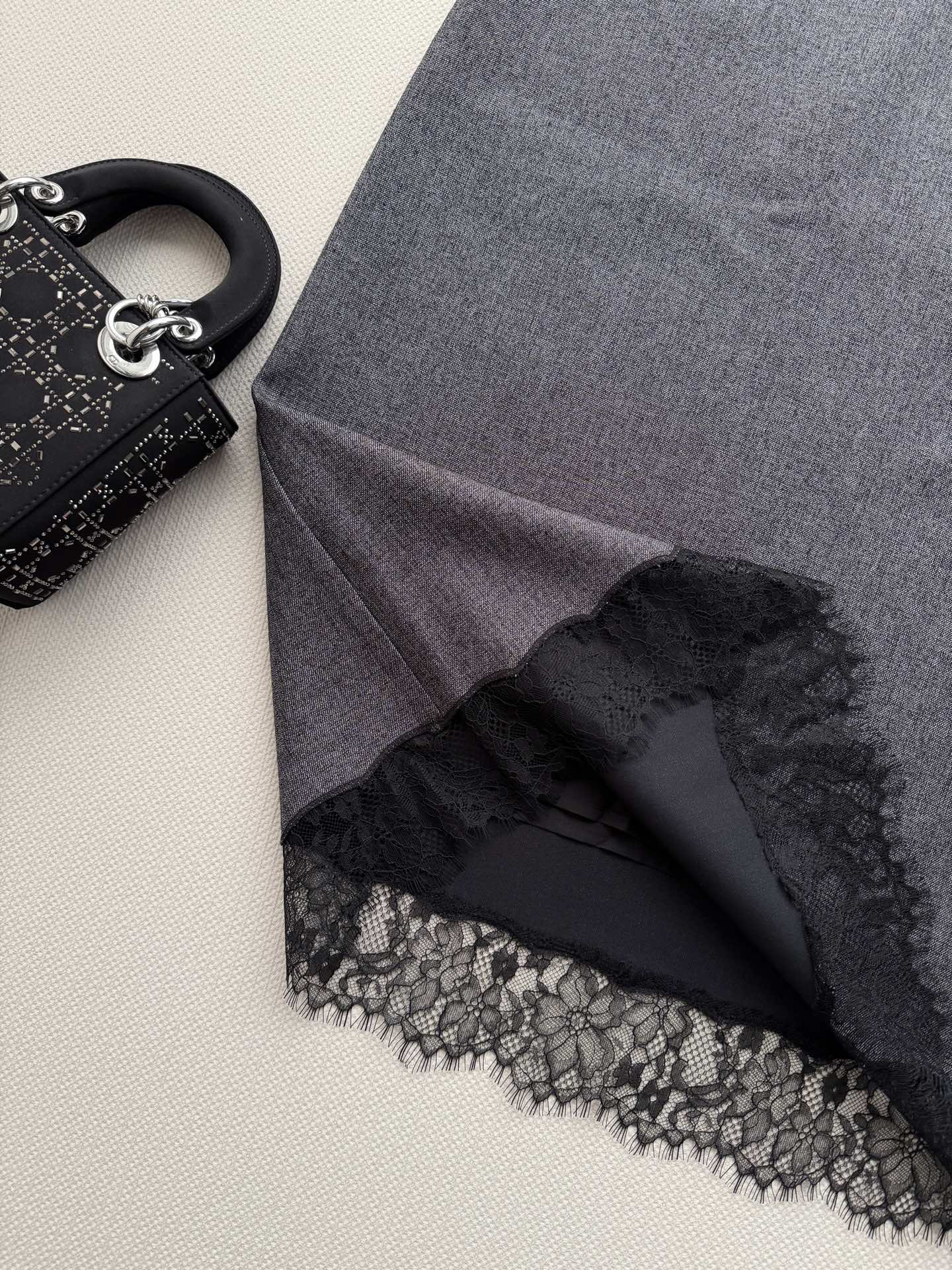 DIOR Lace Trim Straight Midi Skirt