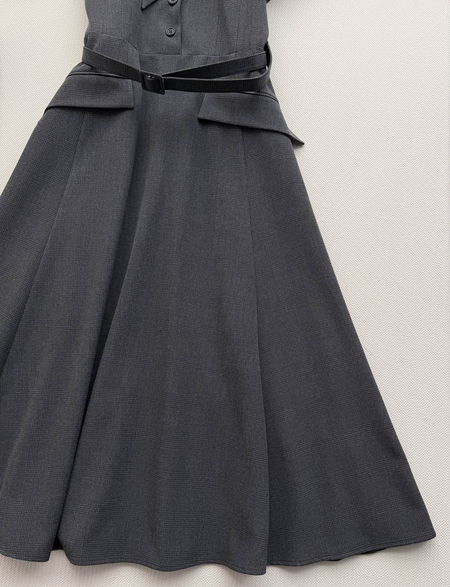 Stand Collar Belted Midi A-line Dress