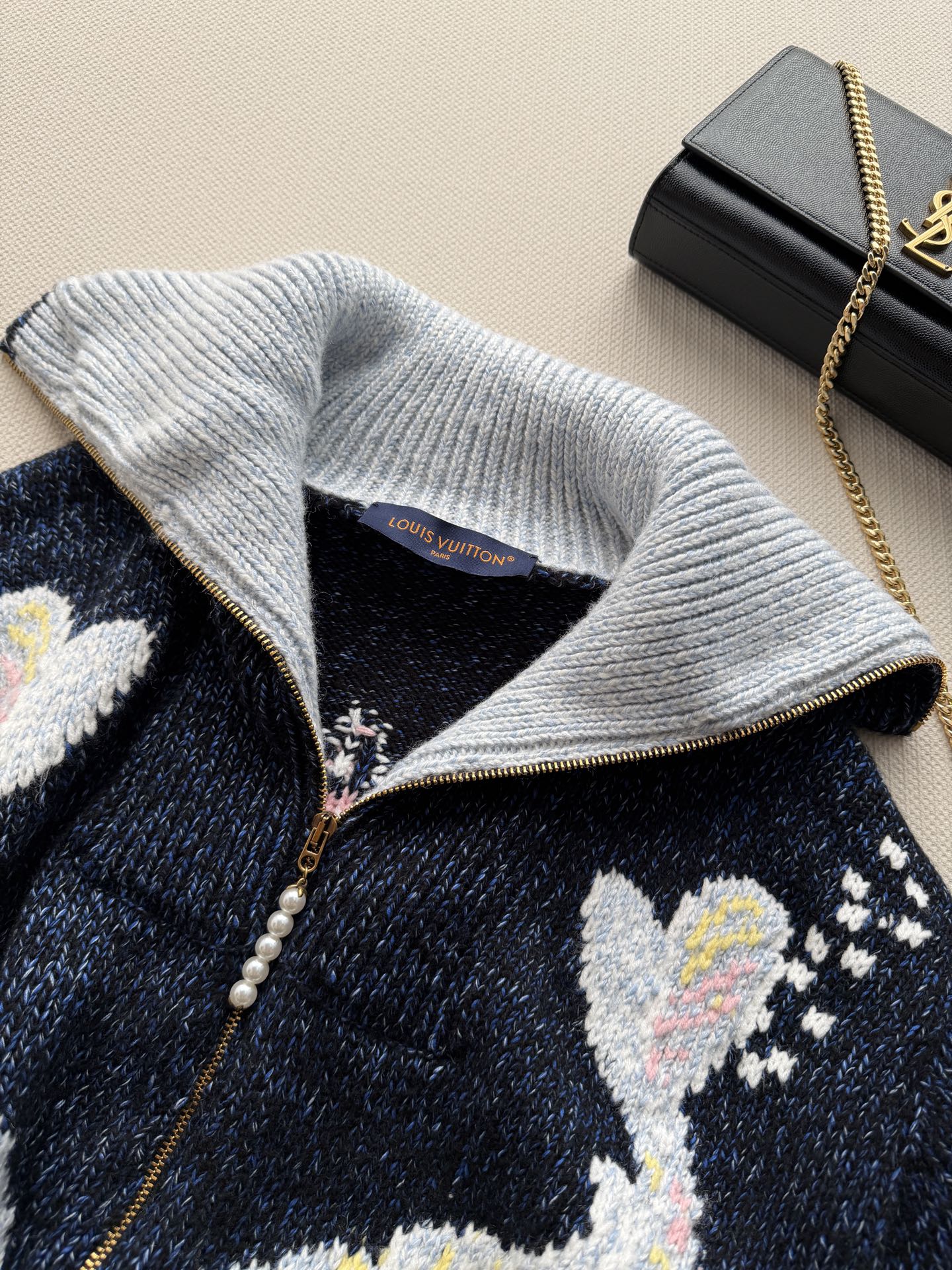 louis vuitton rabbit jacquard hooded cardigan