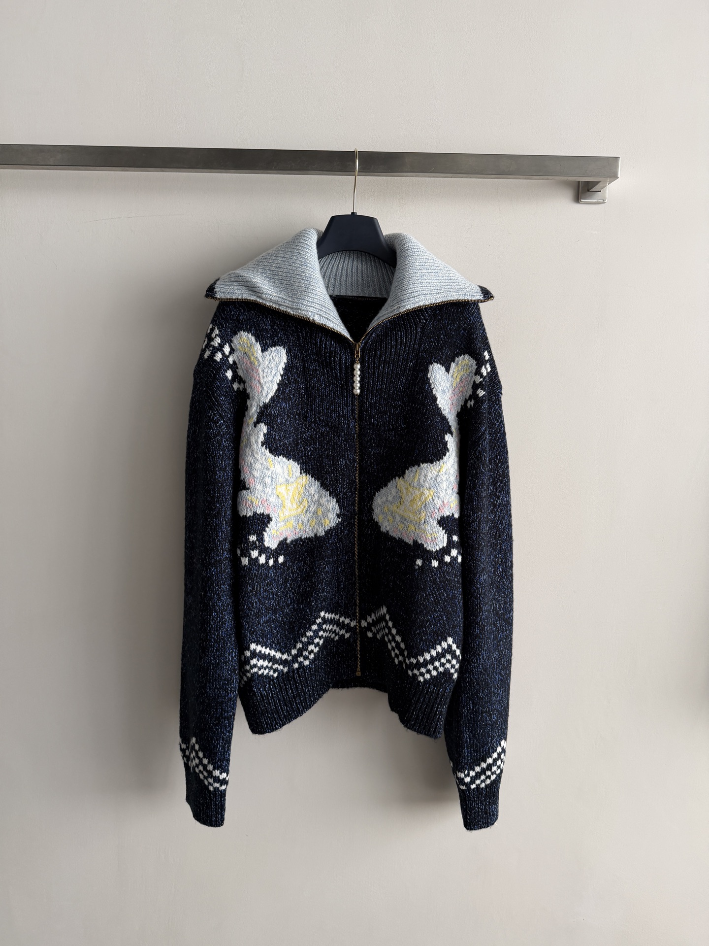 louis vuitton rabbit jacquard hooded cardigan