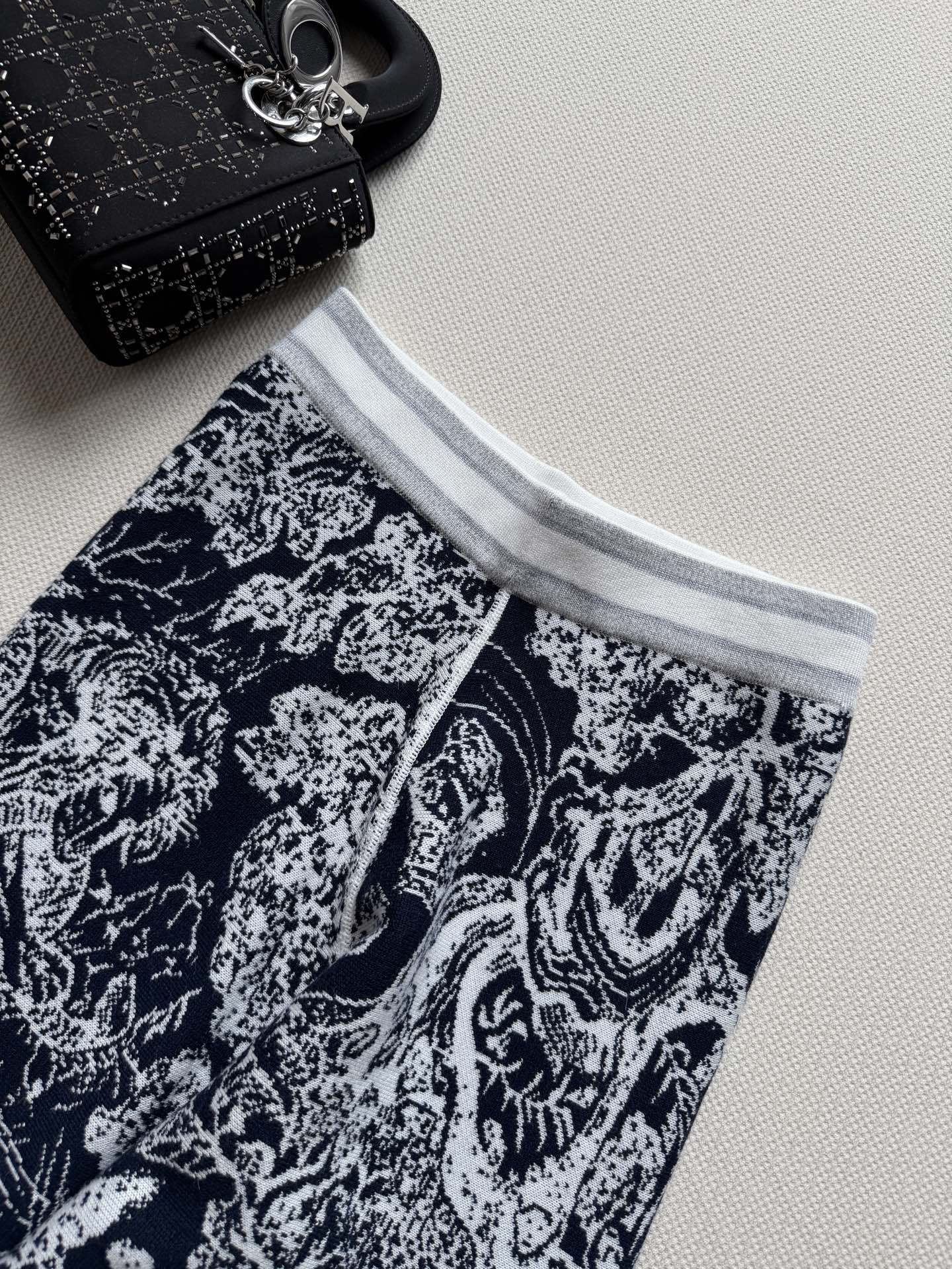 dior floral jacquard knit wide leg pants