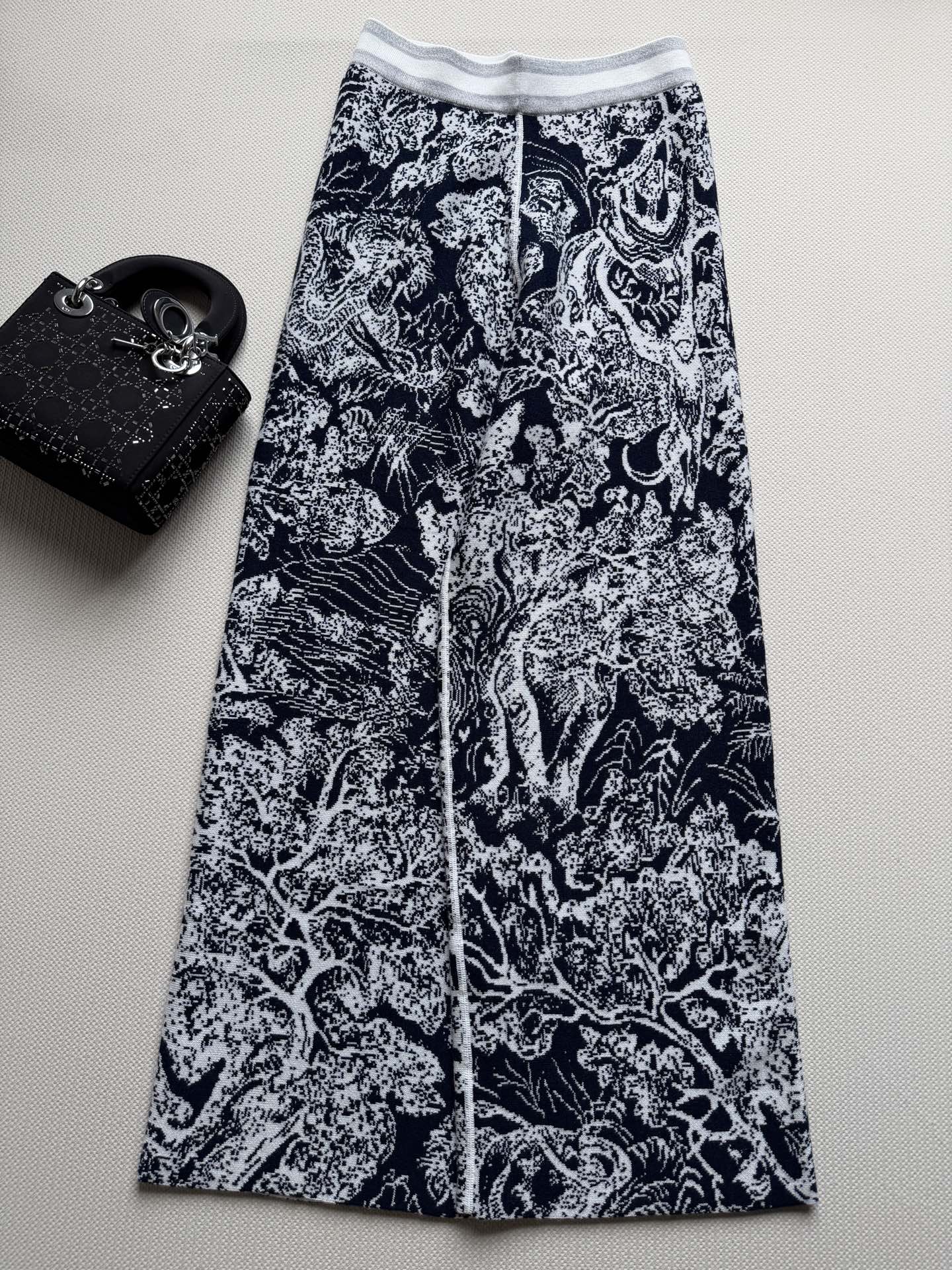 dior floral jacquard knit wide leg pants