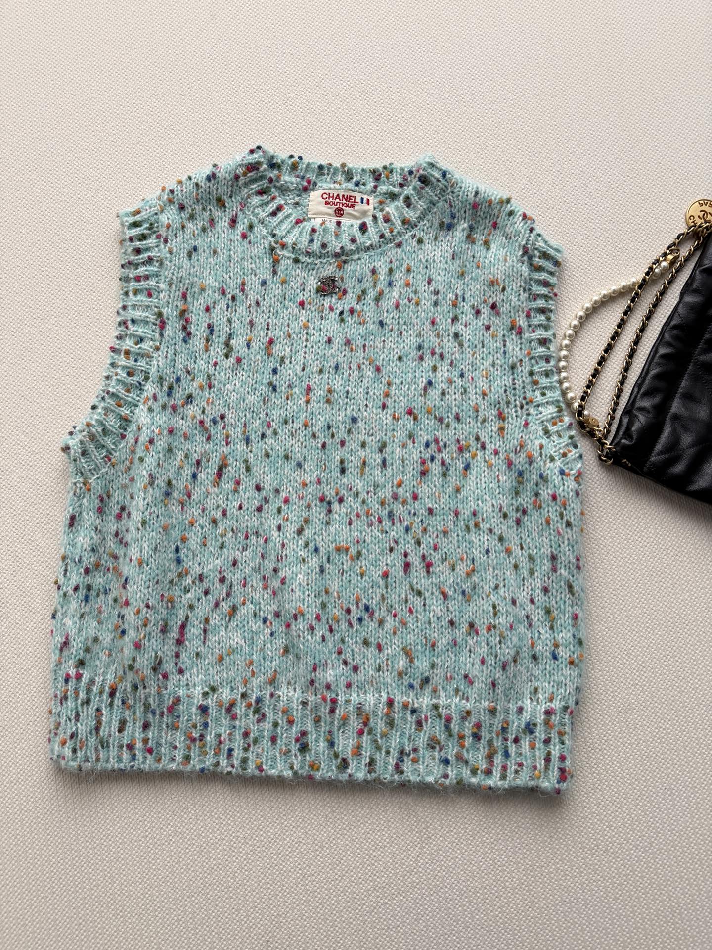 Chanel Mint Speckled Knit Vest
