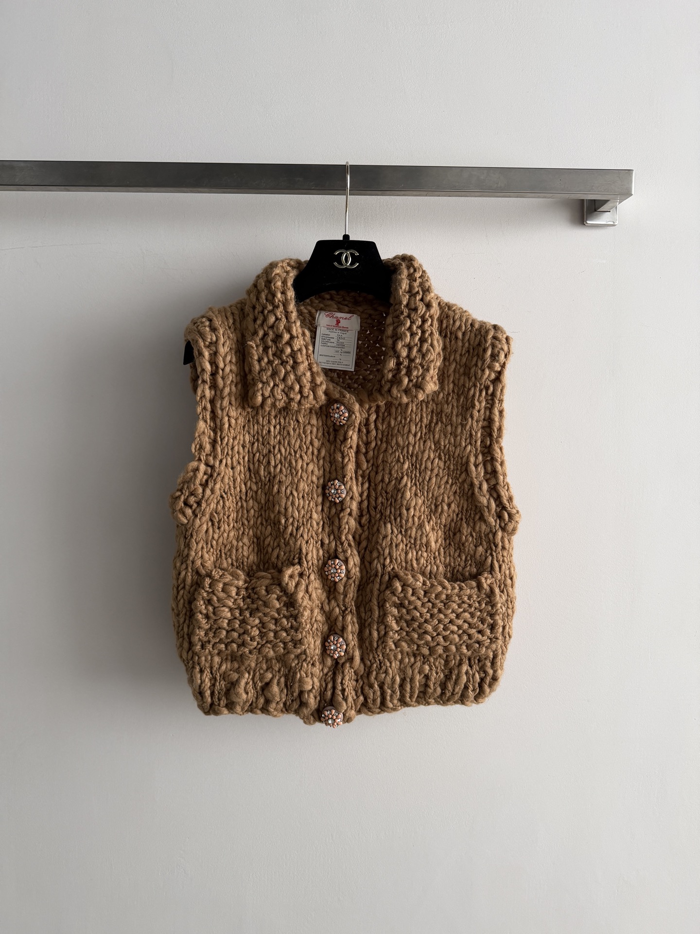 Chanel Brown Chunky Knit Pocket Vest