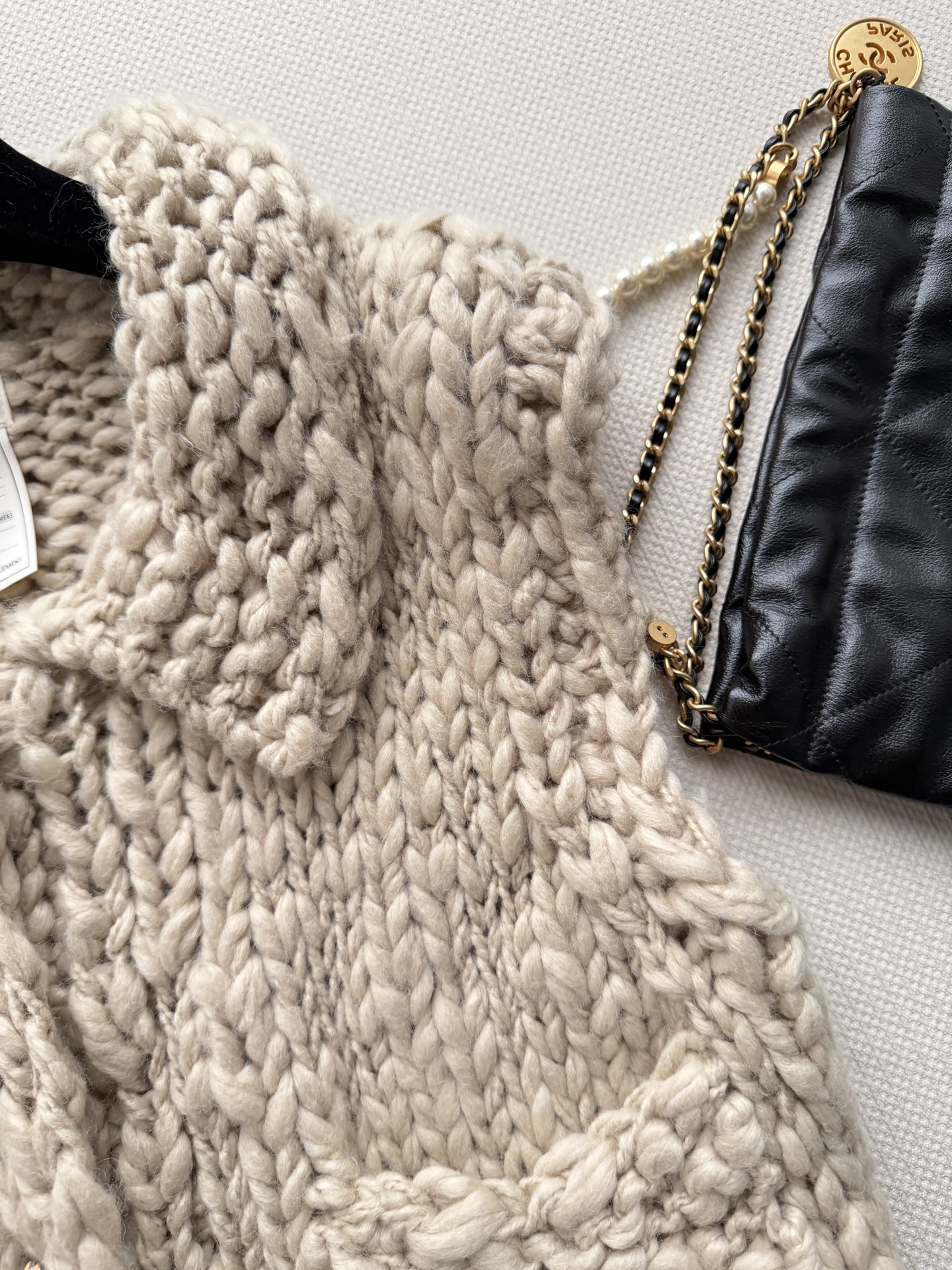 Chanel Beige Chunky Knit Pocket Vest