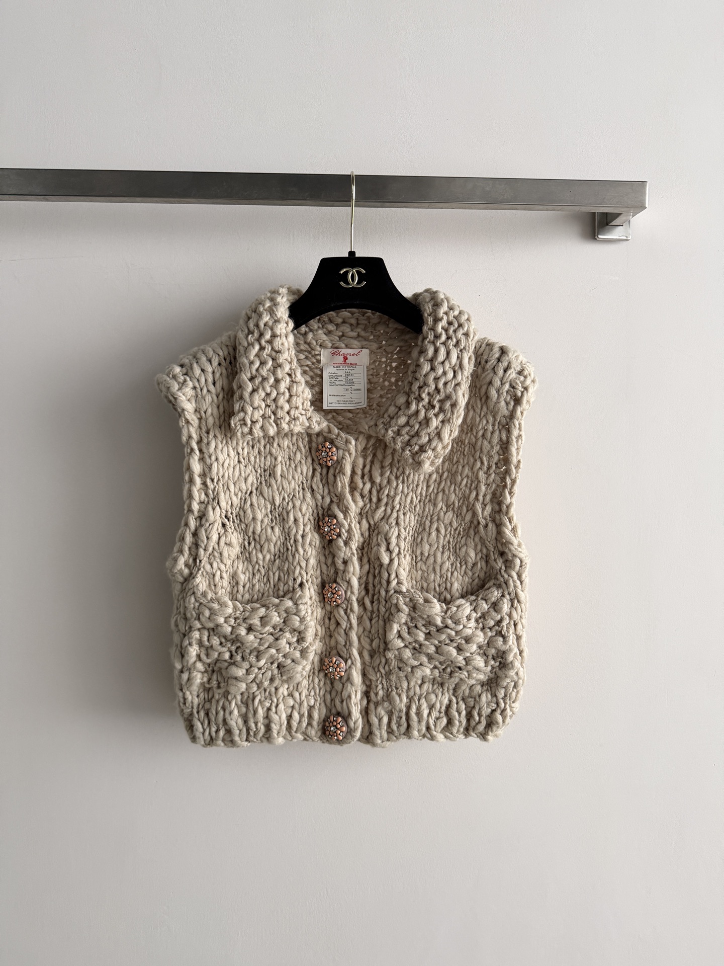 Chanel Beige Chunky Knit Pocket Vest