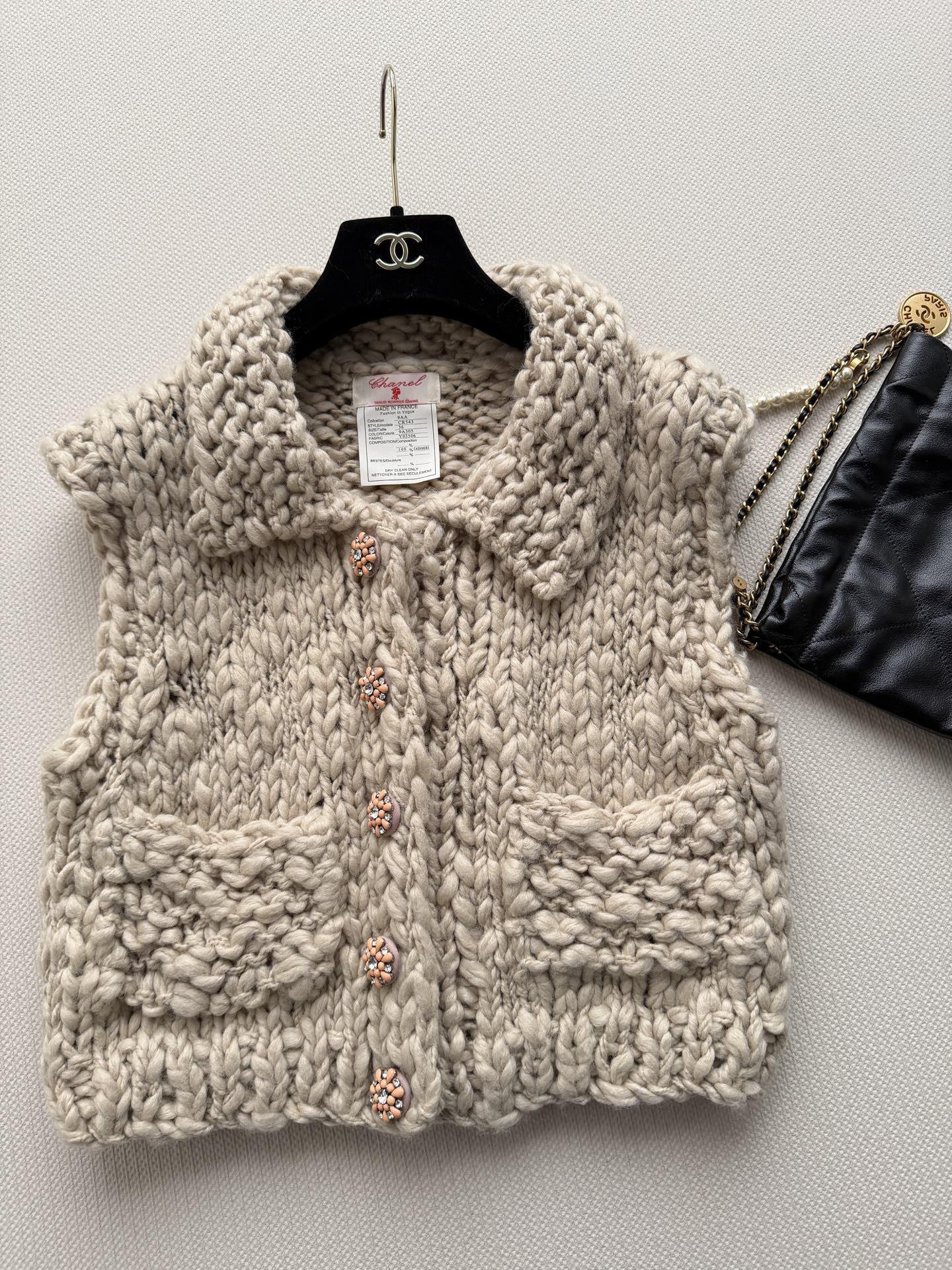 Chanel Beige Chunky Knit Pocket Vest