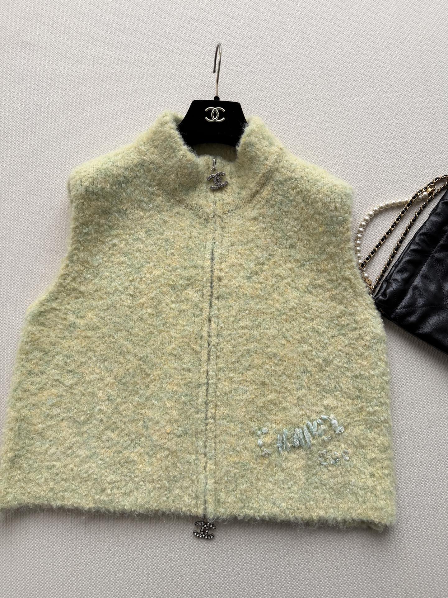 Chanel Light Green Logo Zip Vest