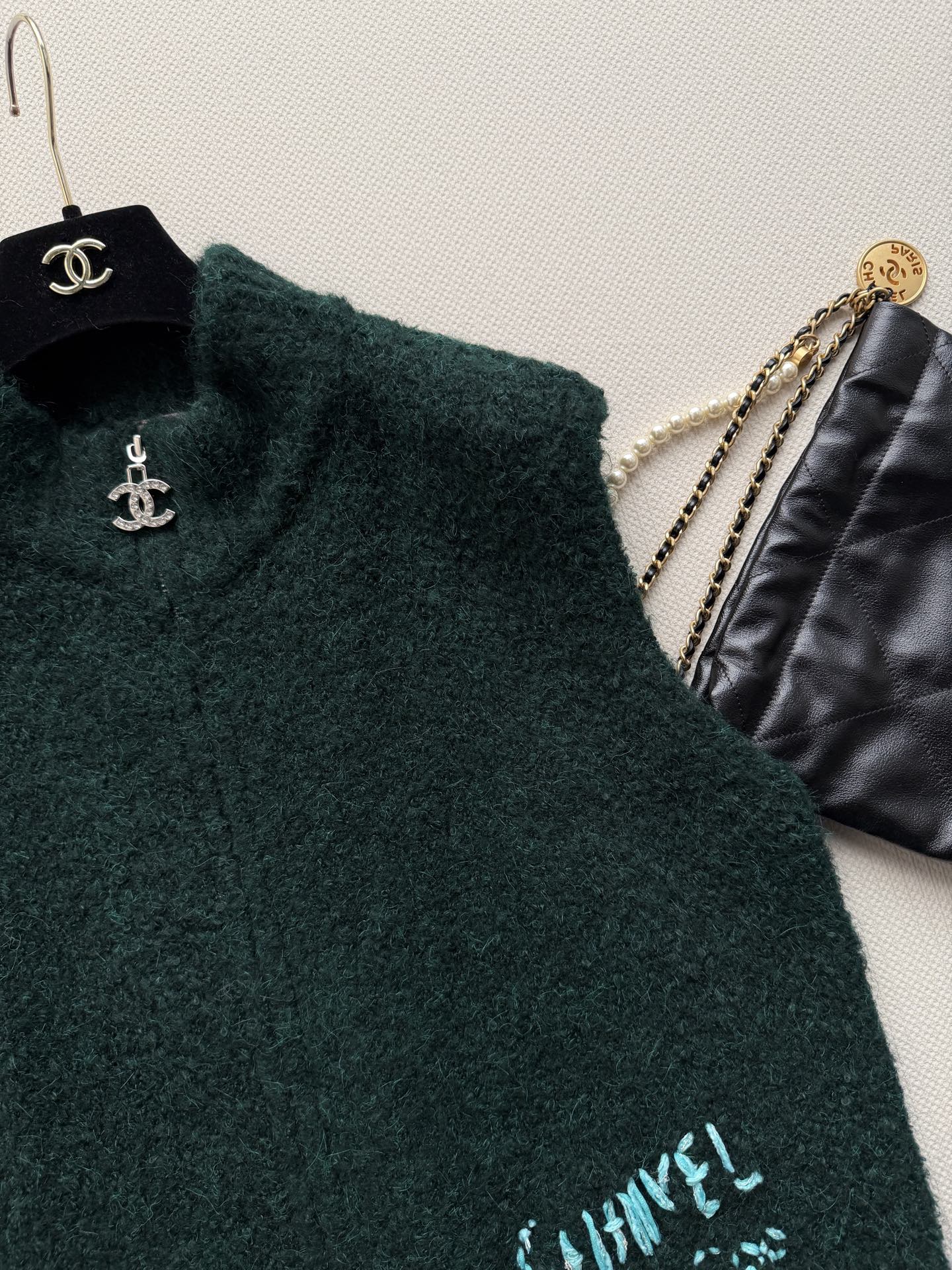 Chanel Dark Green Logo Zip Vest
