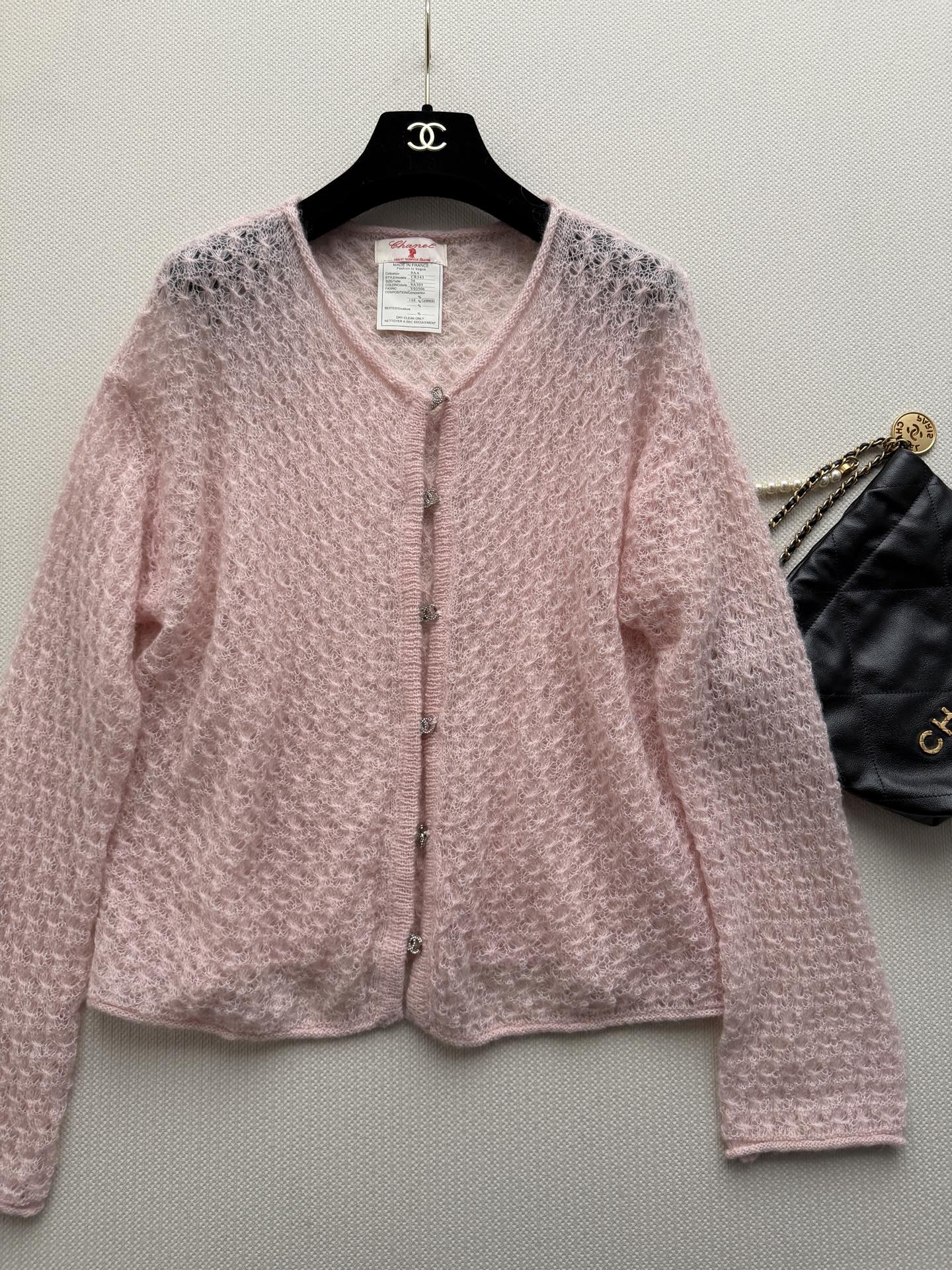 Chanel Pink Openwork Button Cardigan