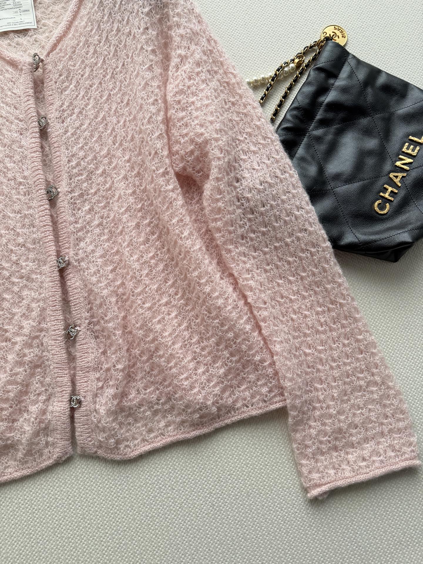Chanel Pink Openwork Button Cardigan