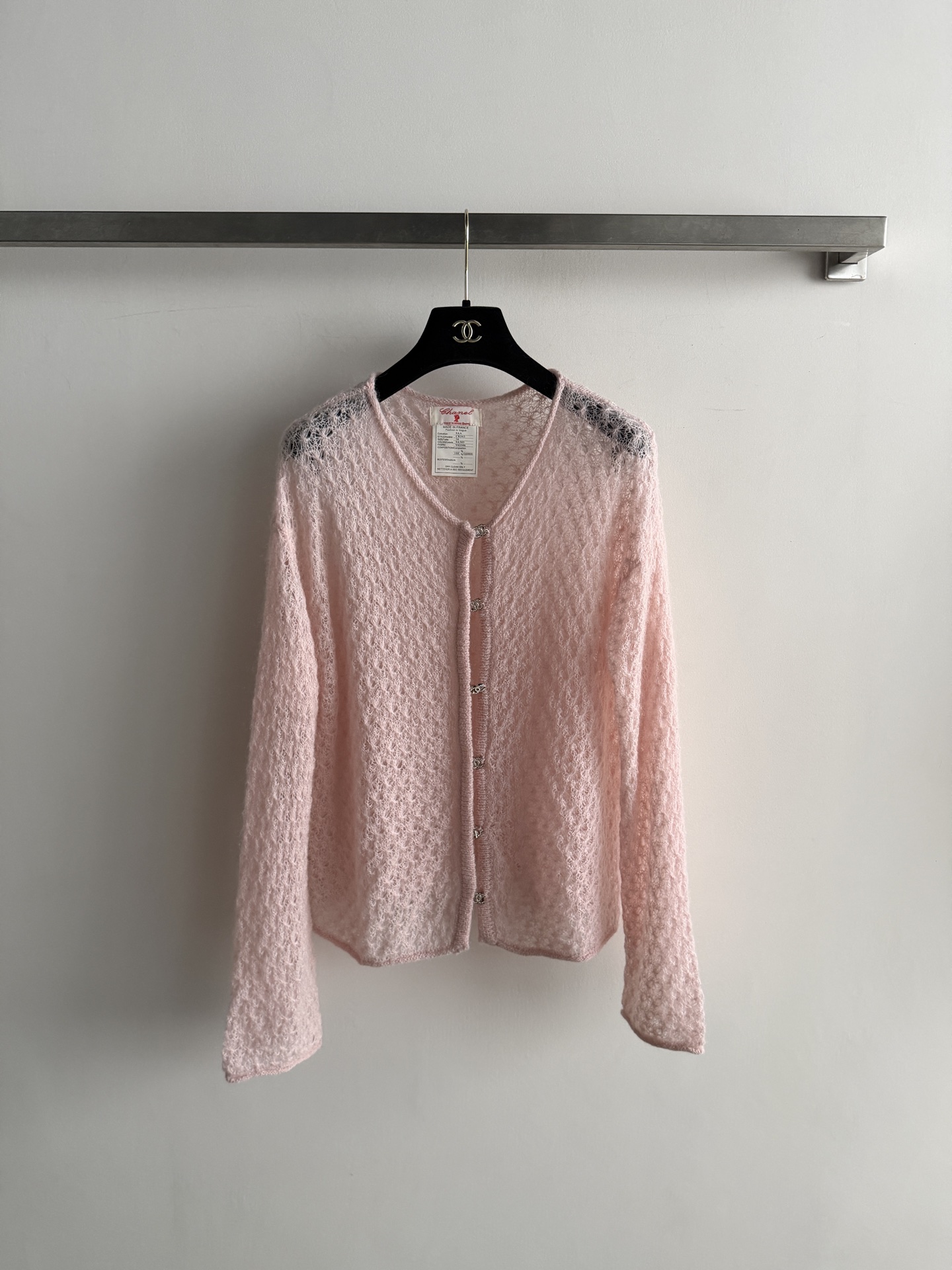 Chanel Pink Openwork Button Cardigan