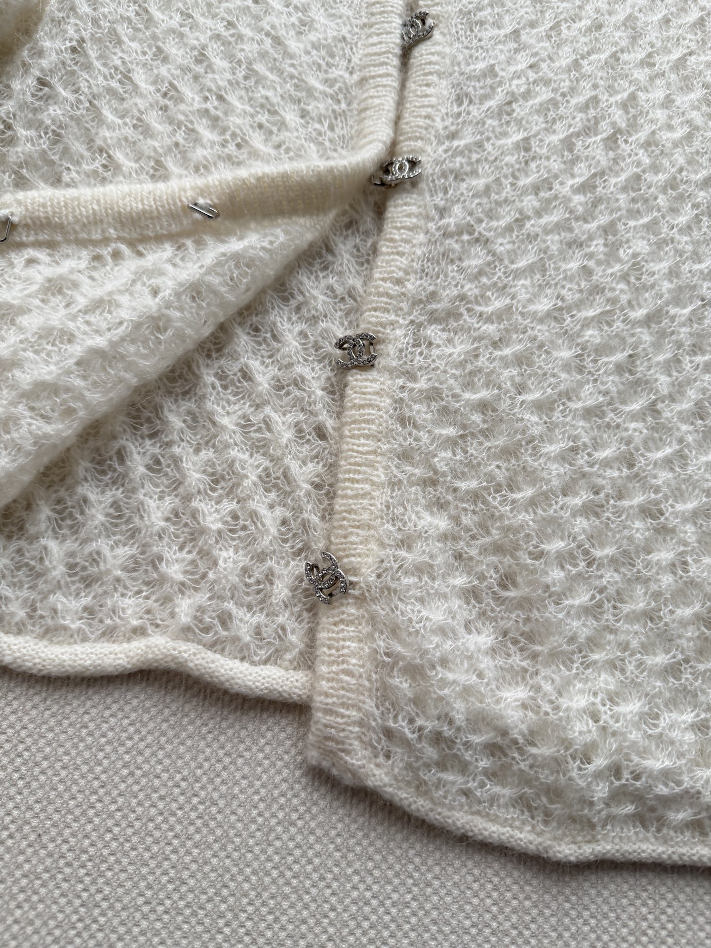 Chanel Ivory Openwork Button Cardigan
