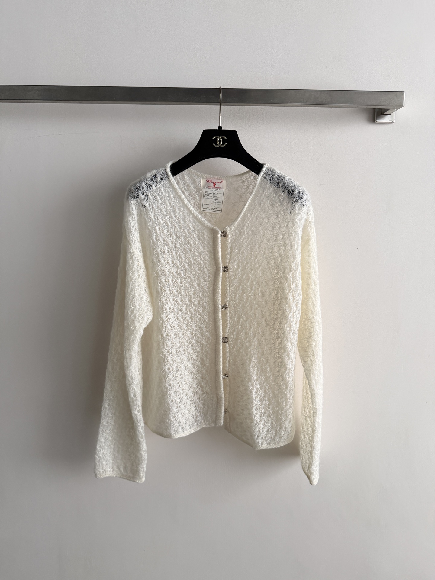 Chanel Ivory Openwork Button Cardigan