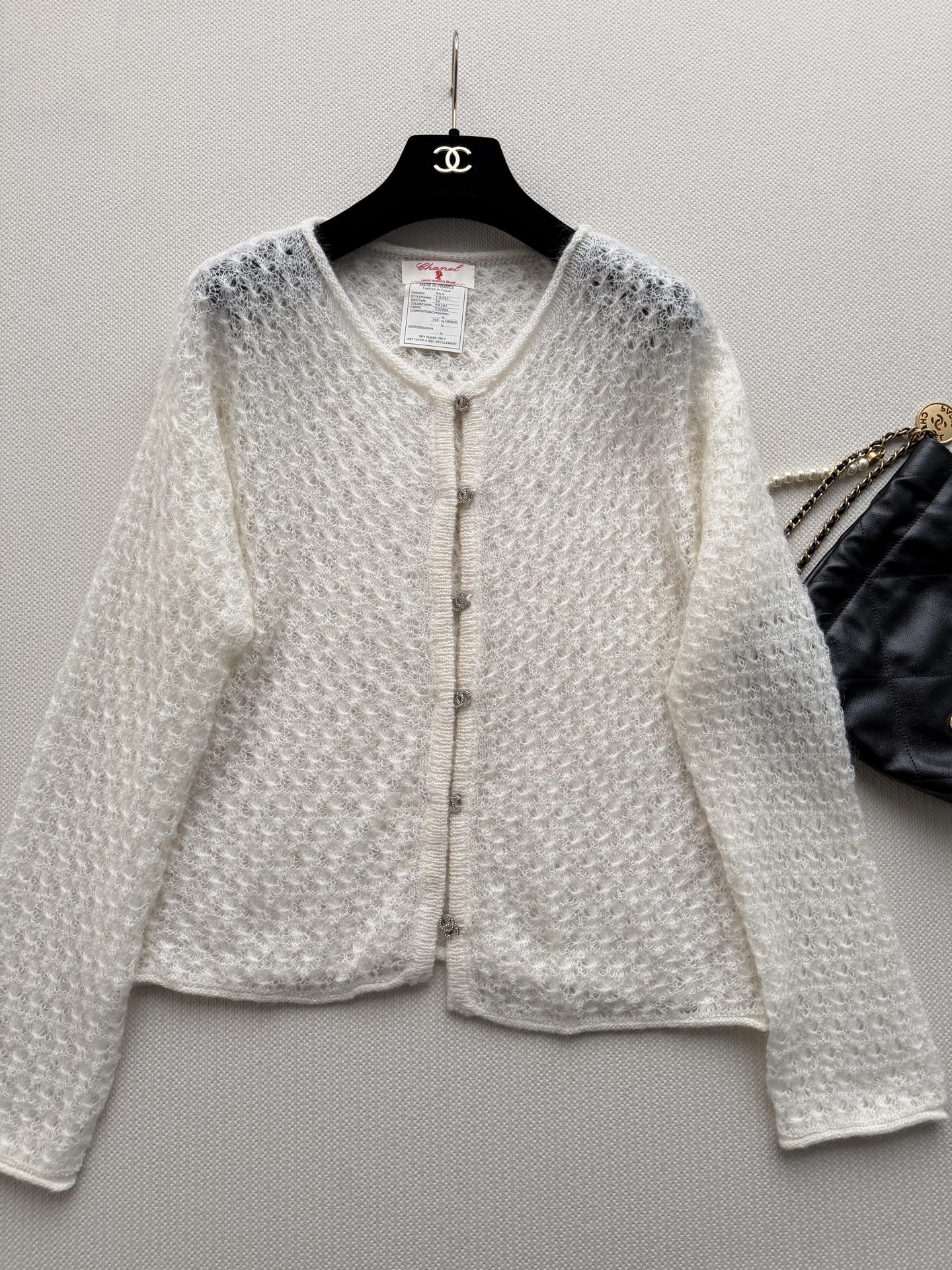 Chanel Ivory Openwork Button Cardigan