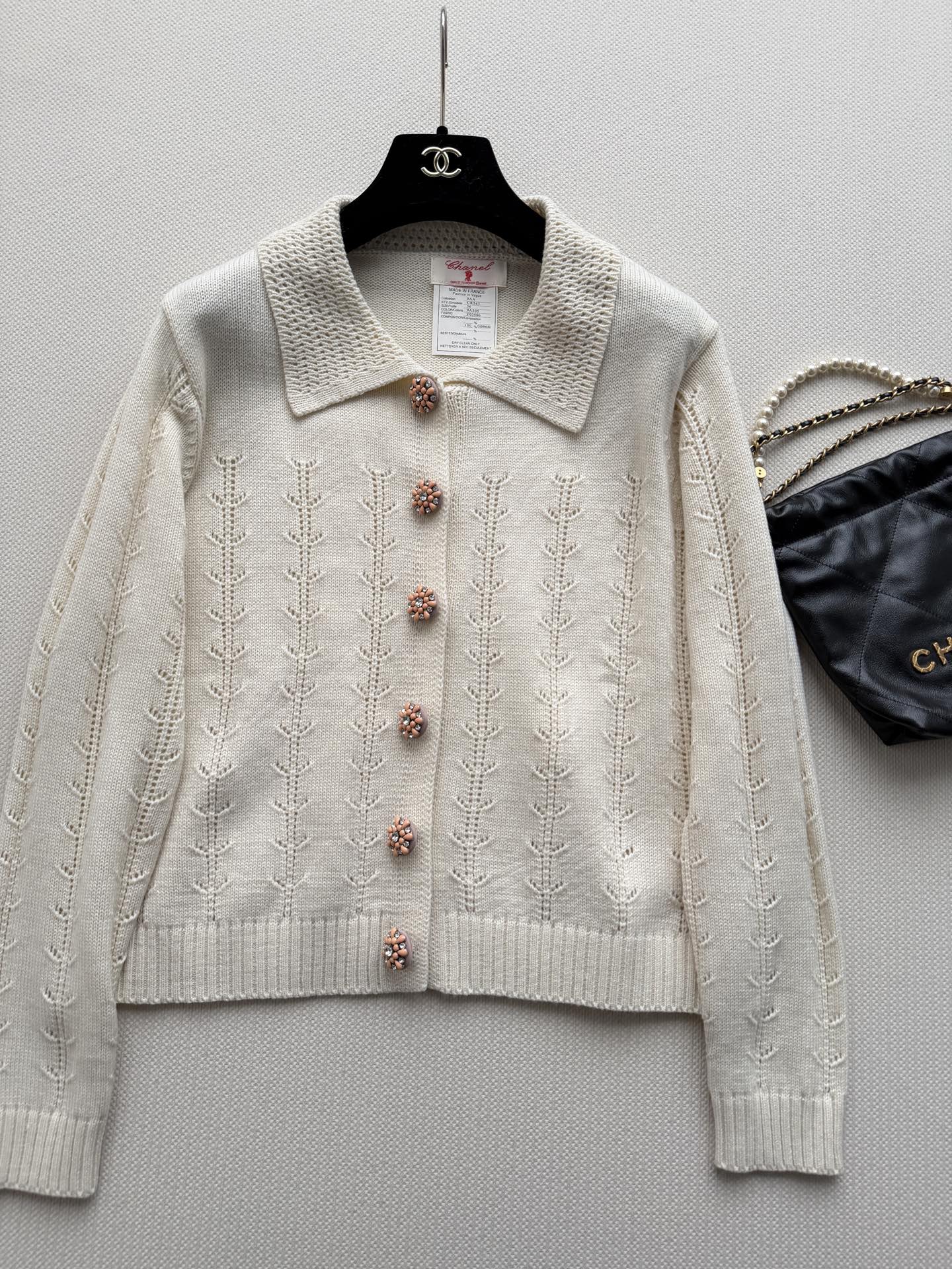 Chanel Ivory Collared Button Cardigan