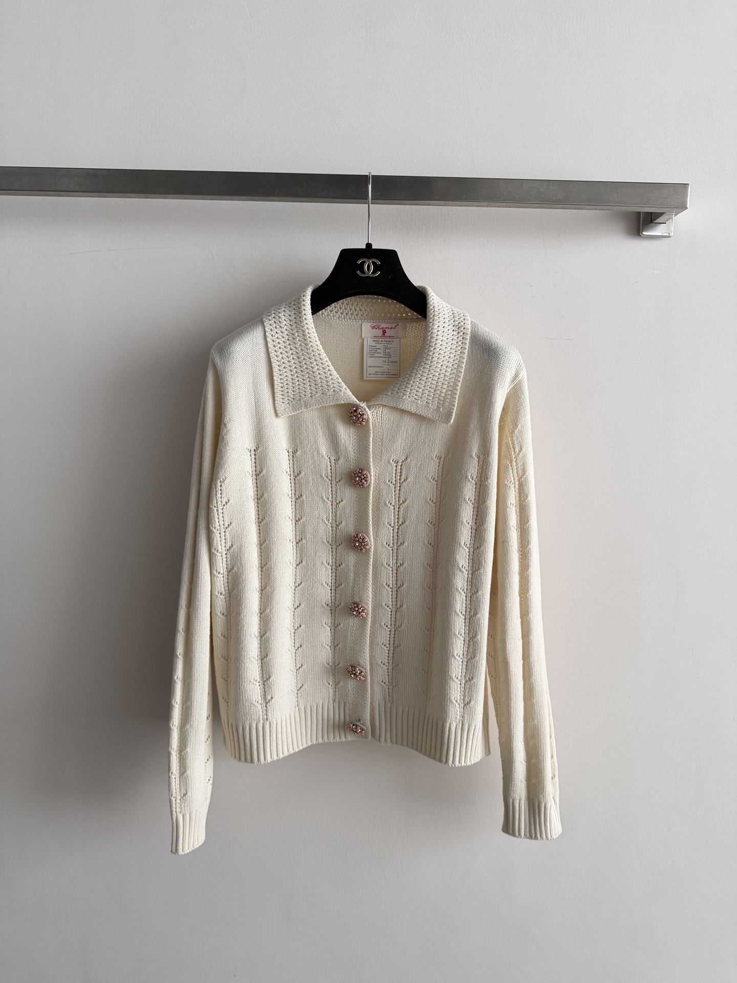 Chanel Ivory Collared Button Cardigan