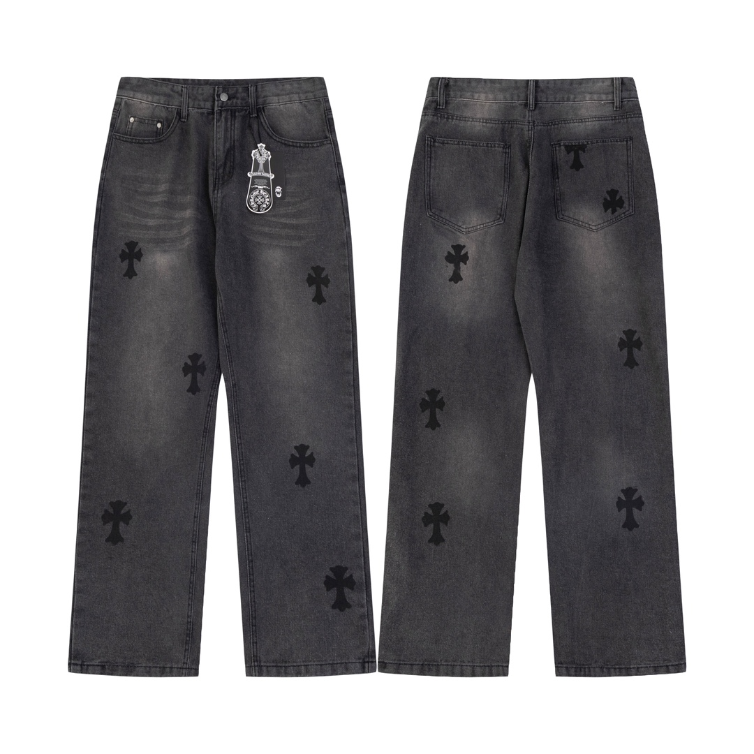 1:1 Replica Wholesale
 Chrome Hearts Clothing Jeans Pants & Trousers Black Printing Denim Casual