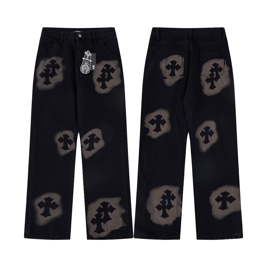 Chrome Hearts High
 Clothing Jeans Pants & Trousers Black Printing Denim Casual