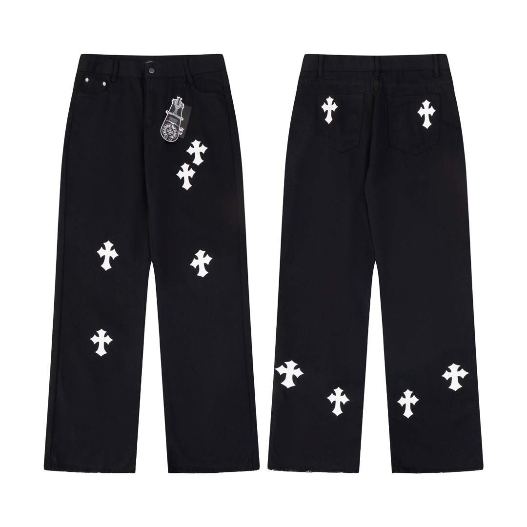 Chrome Hearts Clothing Jeans Pants & Trousers Black Printing Denim Casual