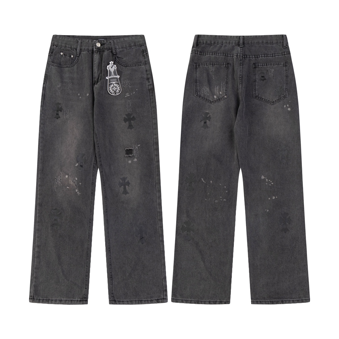 Chrome Hearts Clothing Jeans Pants & Trousers Black Printing Denim Casual
