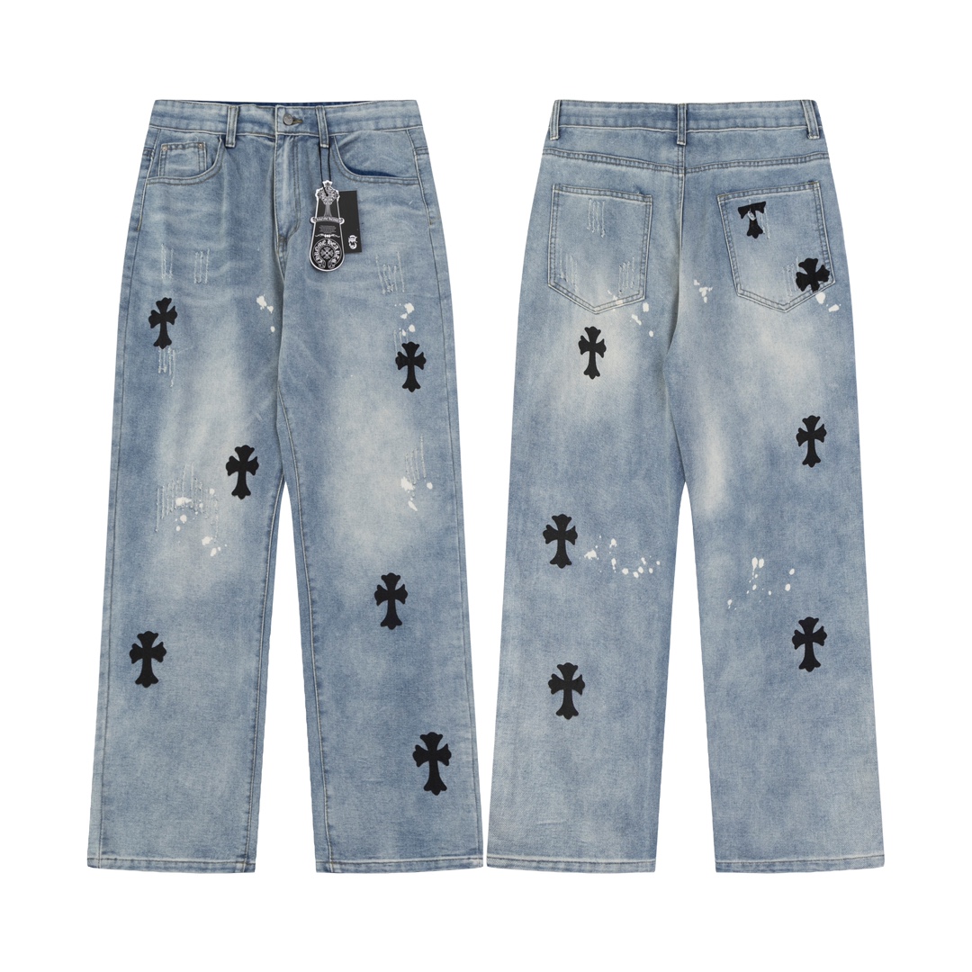 Chrome Hearts Clothing Jeans Pants & Trousers Blue Printing Denim Casual