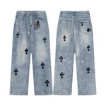 Chrome Hearts Clothing Jeans Pants & Trousers Blue Printing Denim Casual