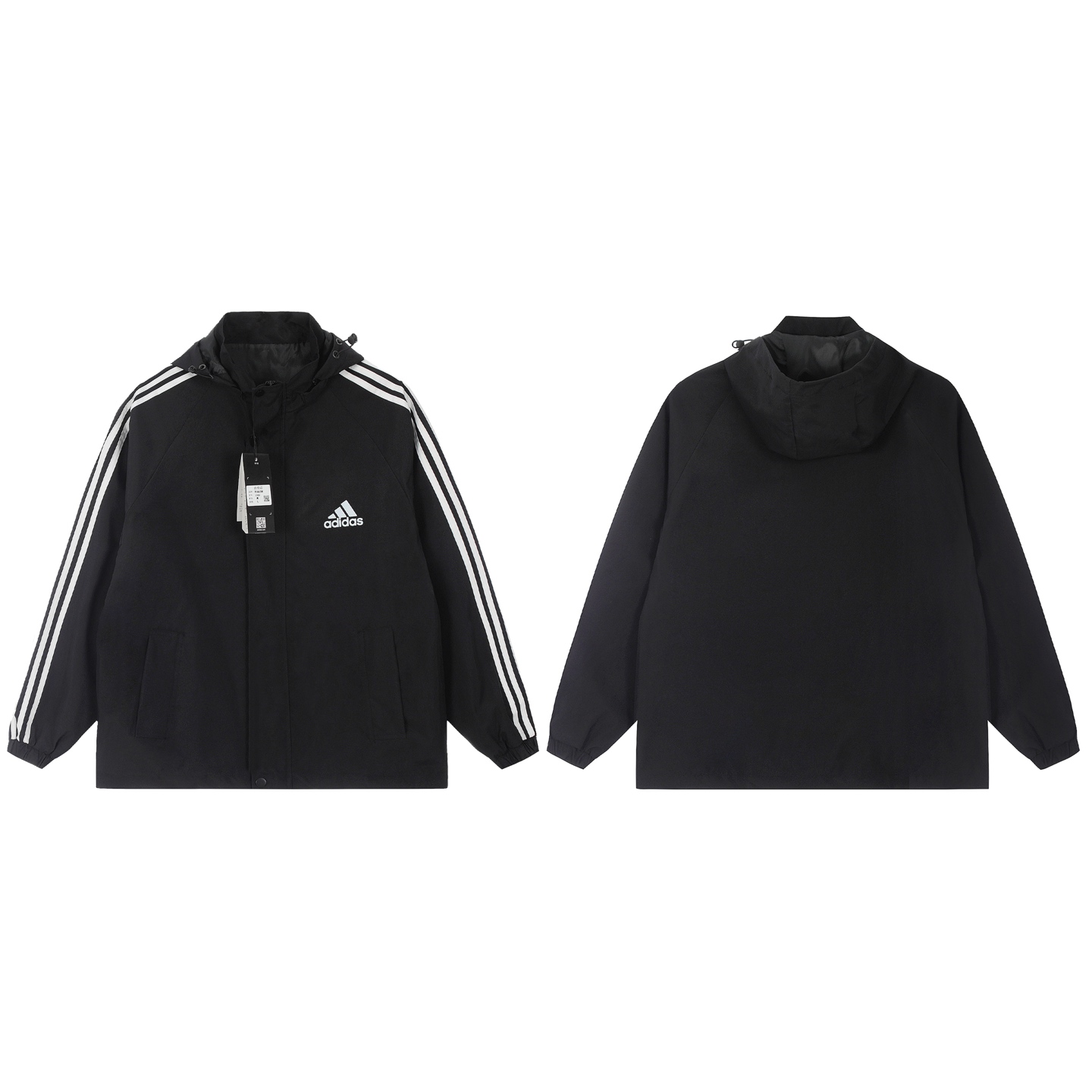 Adidas Classic Hooded Couple Jacket: Stylish, High-Quality, Black, Multiple Sizes Available - 图片 1