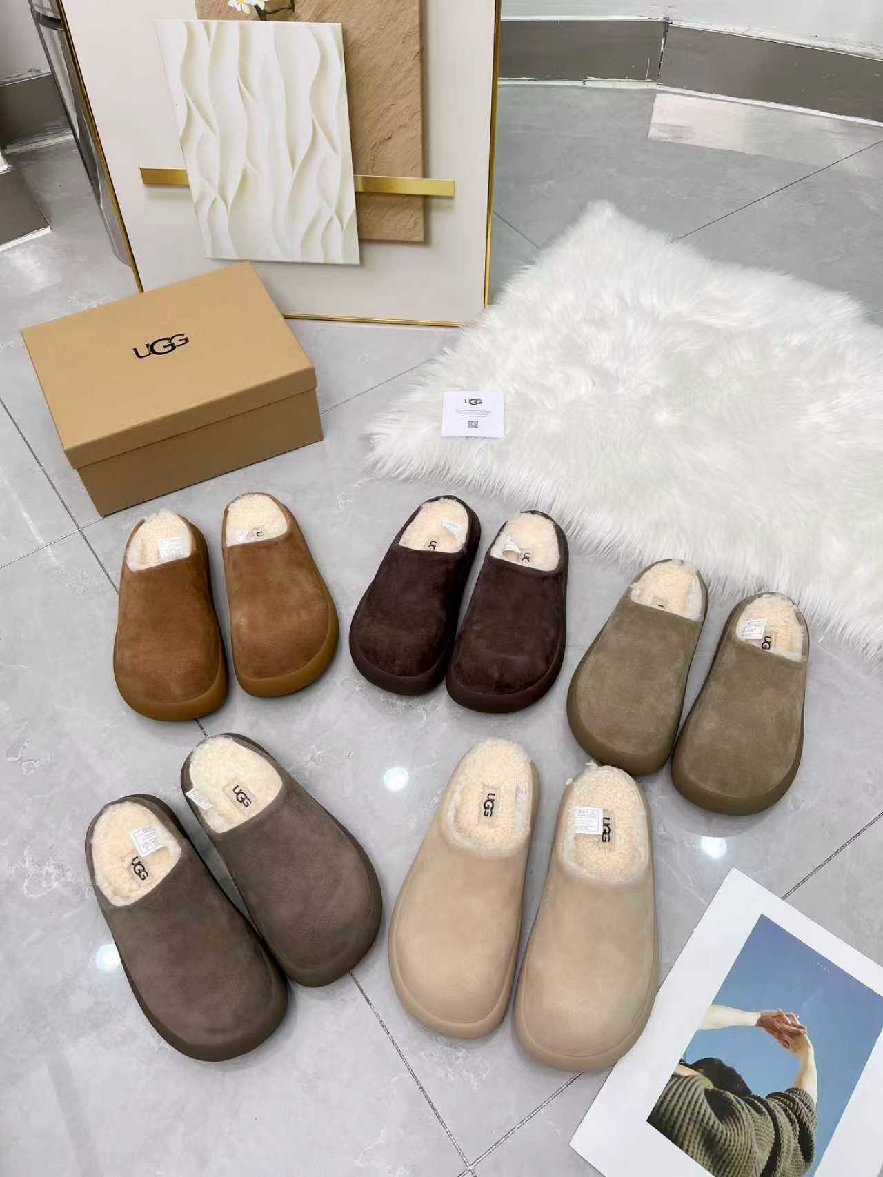 NO:577577,High-quality thick-soled small potatoes, 5 colors, sand color, half-shoes19860909高品质厚底小土豆,5色齐发,沙色,半拖毛毛鞋,Women's Shoes