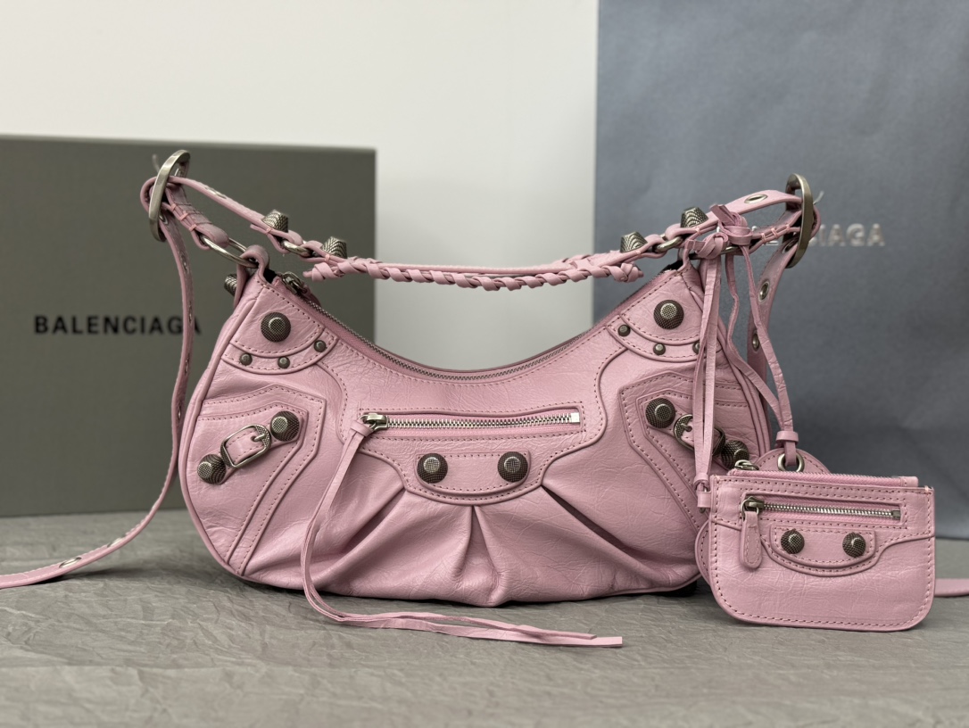 Balenciaga Style Pink Leather Card Holder Lookbook Reference image 2