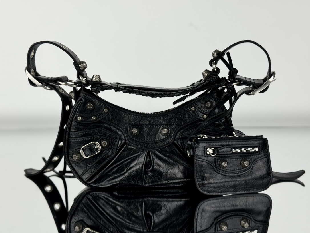 Balenciaga Le Cagole Borse Crossbody & Borse a Tracolla Nero Tessitura Hardware argento Vintage Moto