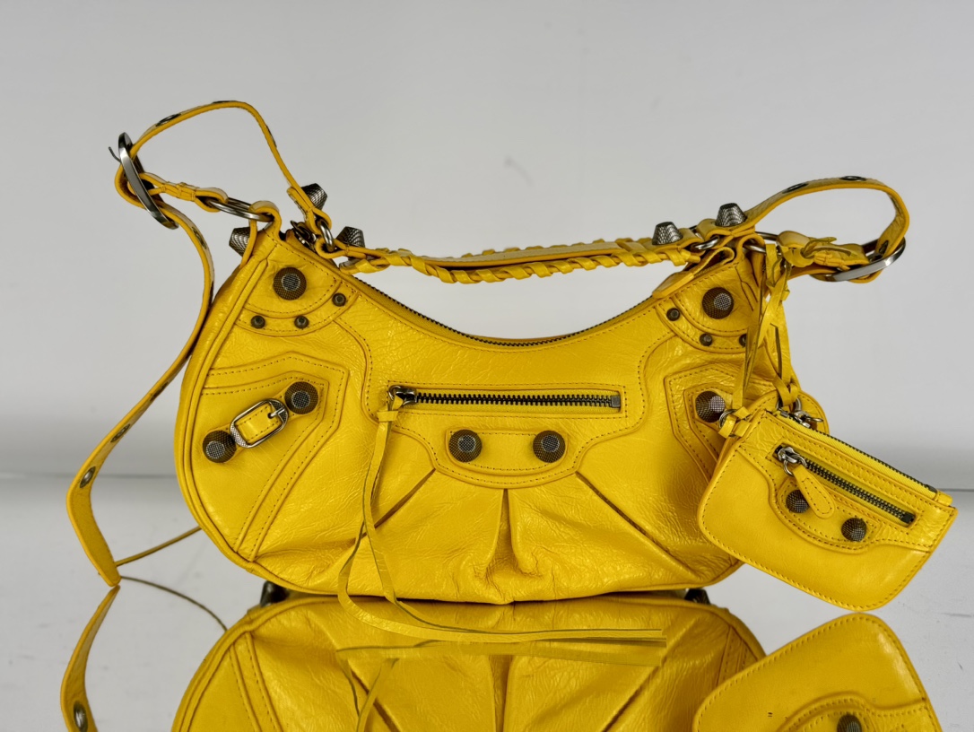 Balenciaga Le Cagole Borse Crossbody & Borse a Tracolla Argento Giallo Tessitura Vintage Moto