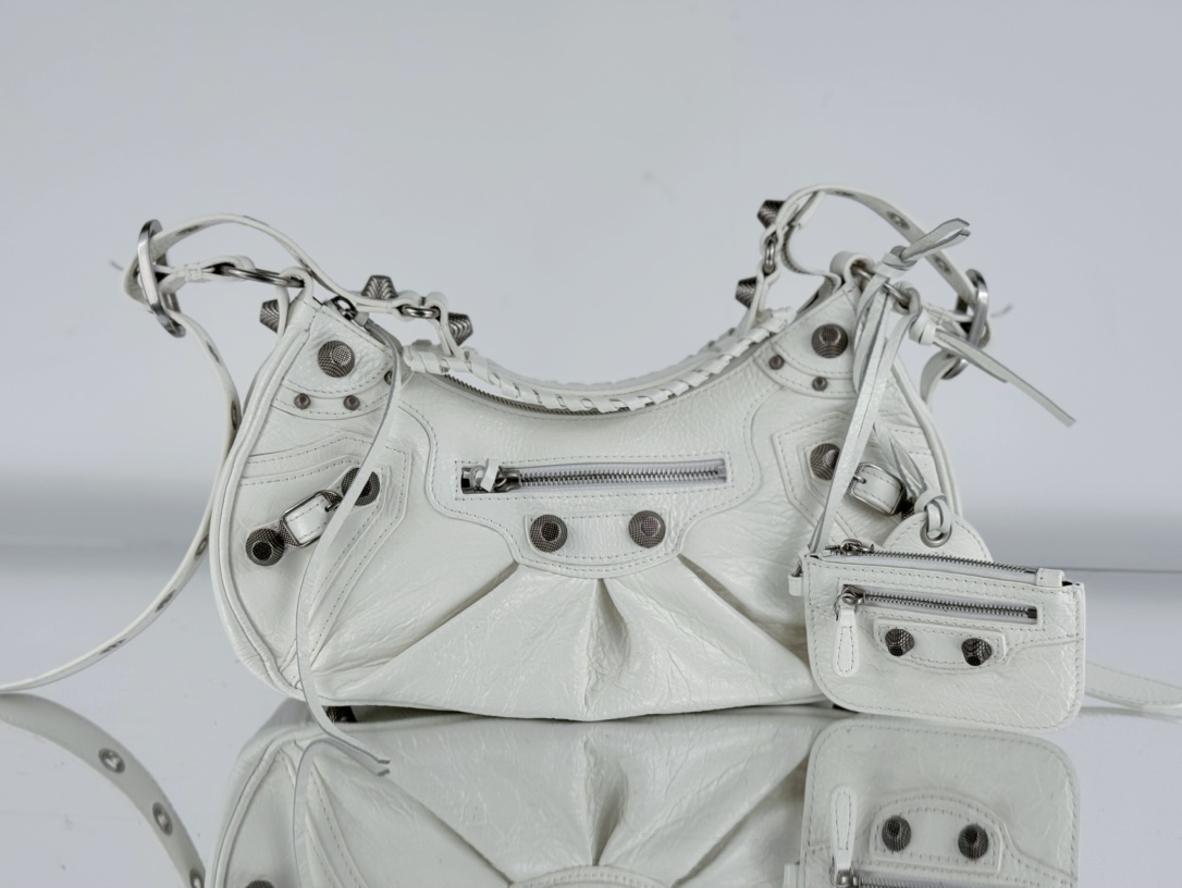 Balenciaga Le Cagole Borse Crossbody & Borse a Tracolla Argento Bianco Tessitura Vintage Moto