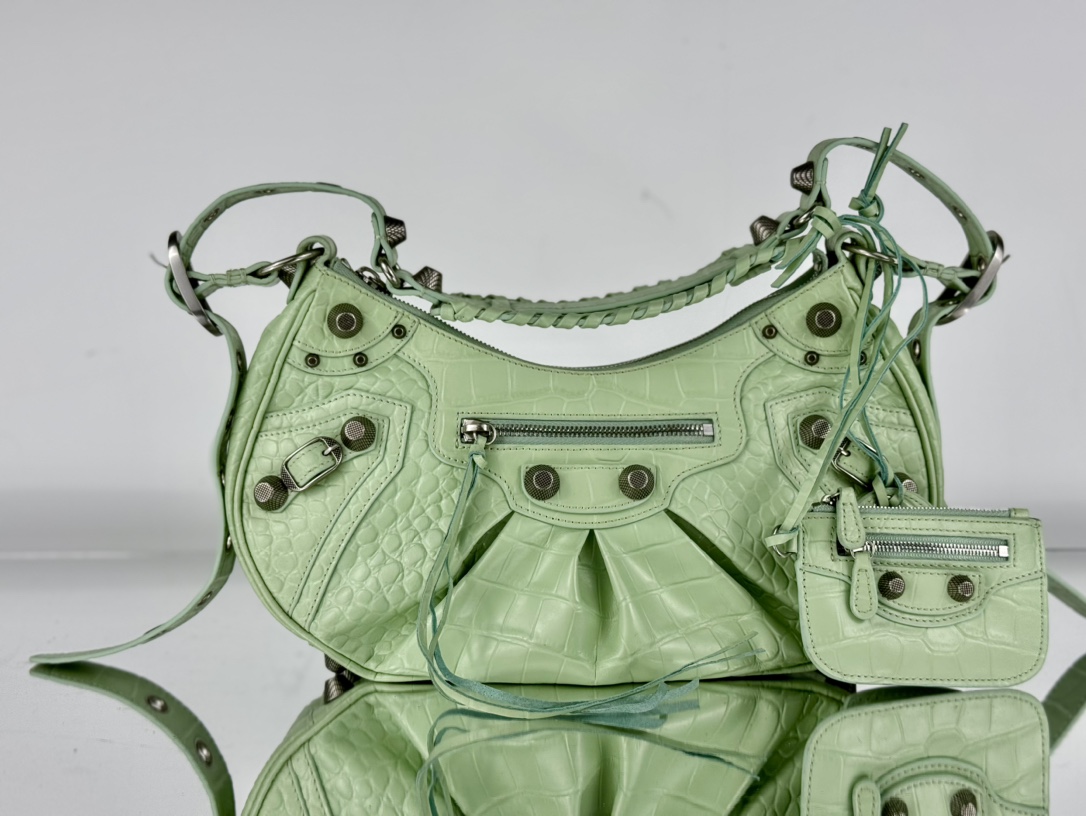 Balenciaga Le Cagole Borse Crossbody & Borse a Tracolla Verde Argento Tessitura Vintage Moto