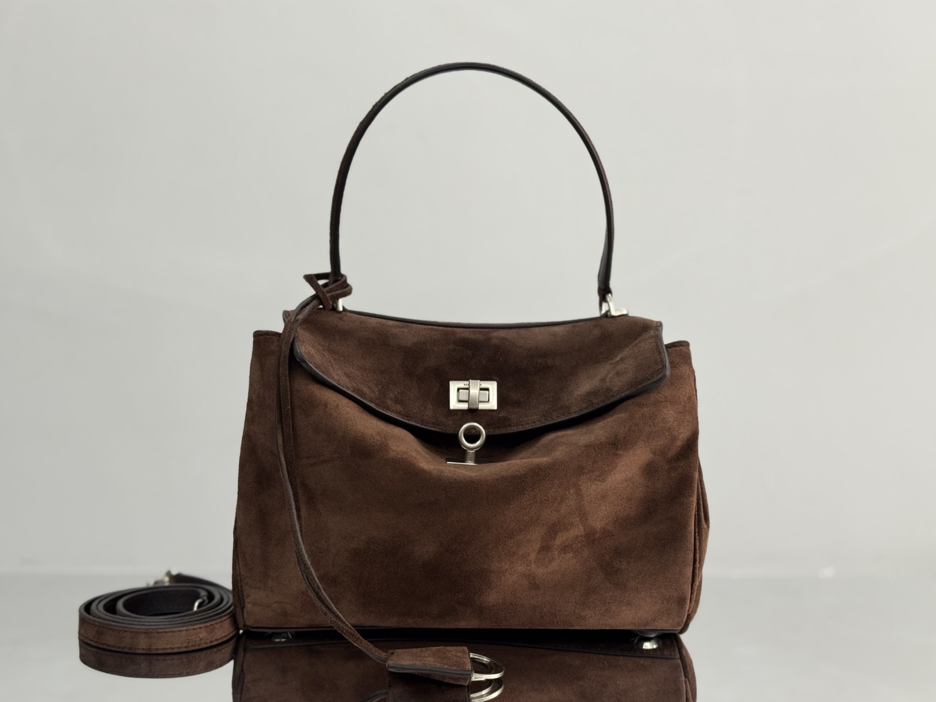 Balenciaga Rodeo Bag Medium Brown Suede Leather Satchel Handbag
