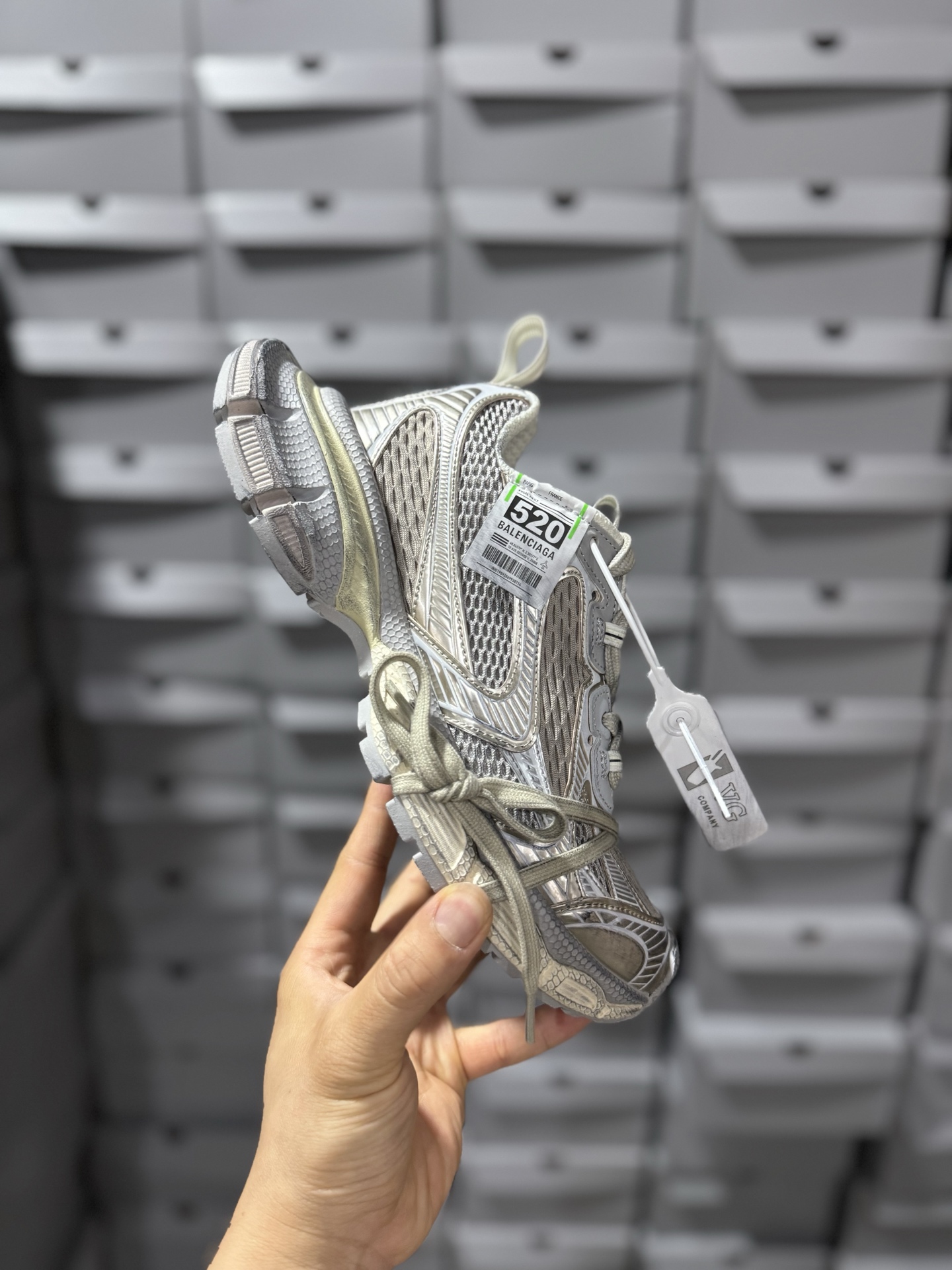 P360 VG版本BALENCIAGA 3XL 520 系列巴黎世家 低帮复古阔型底姥爹风潮流百搭休闲慢跑鞋“网织浅灰银金属VG版