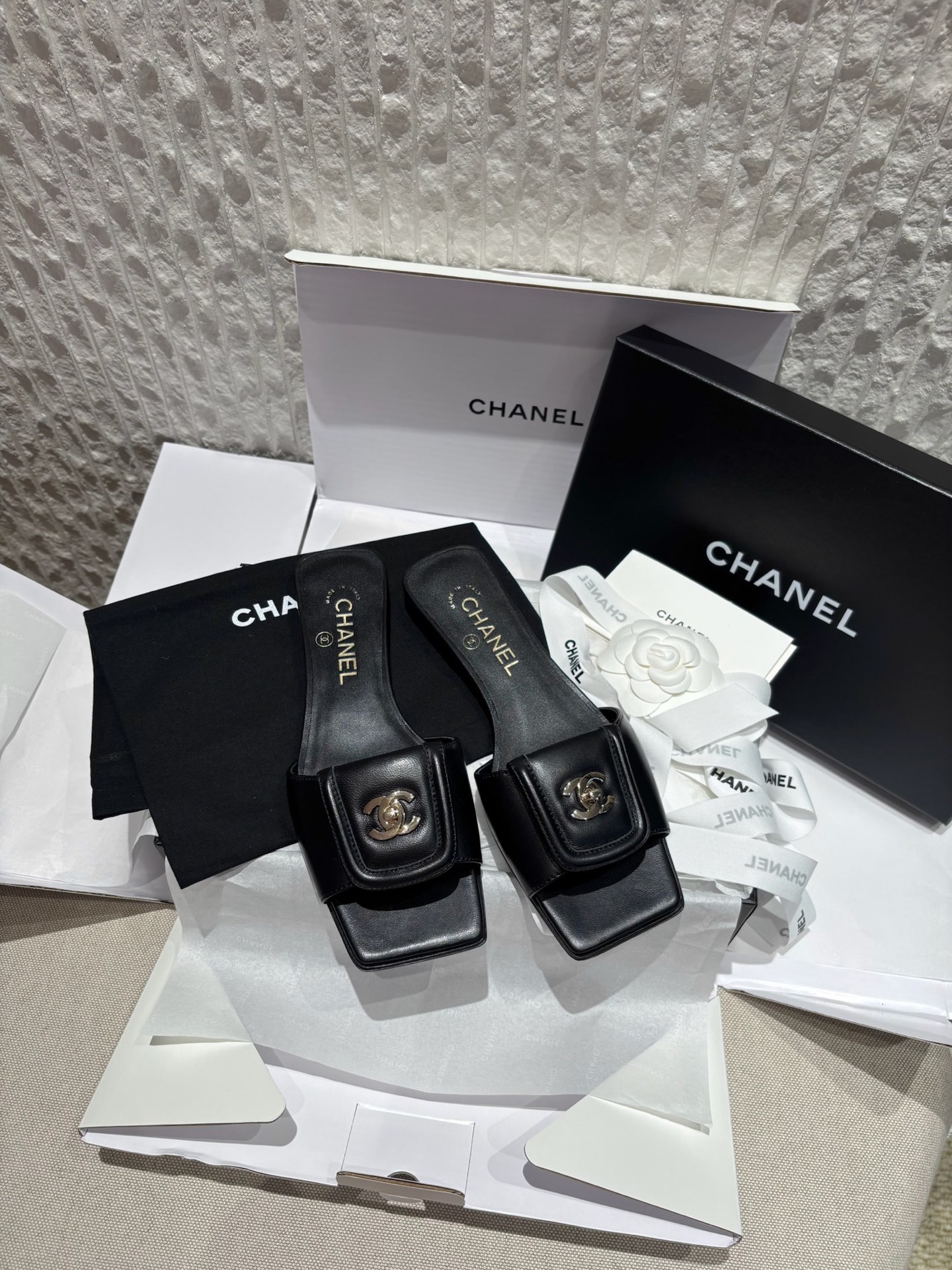 Мюли женские черные с квадратным мыском Chanel