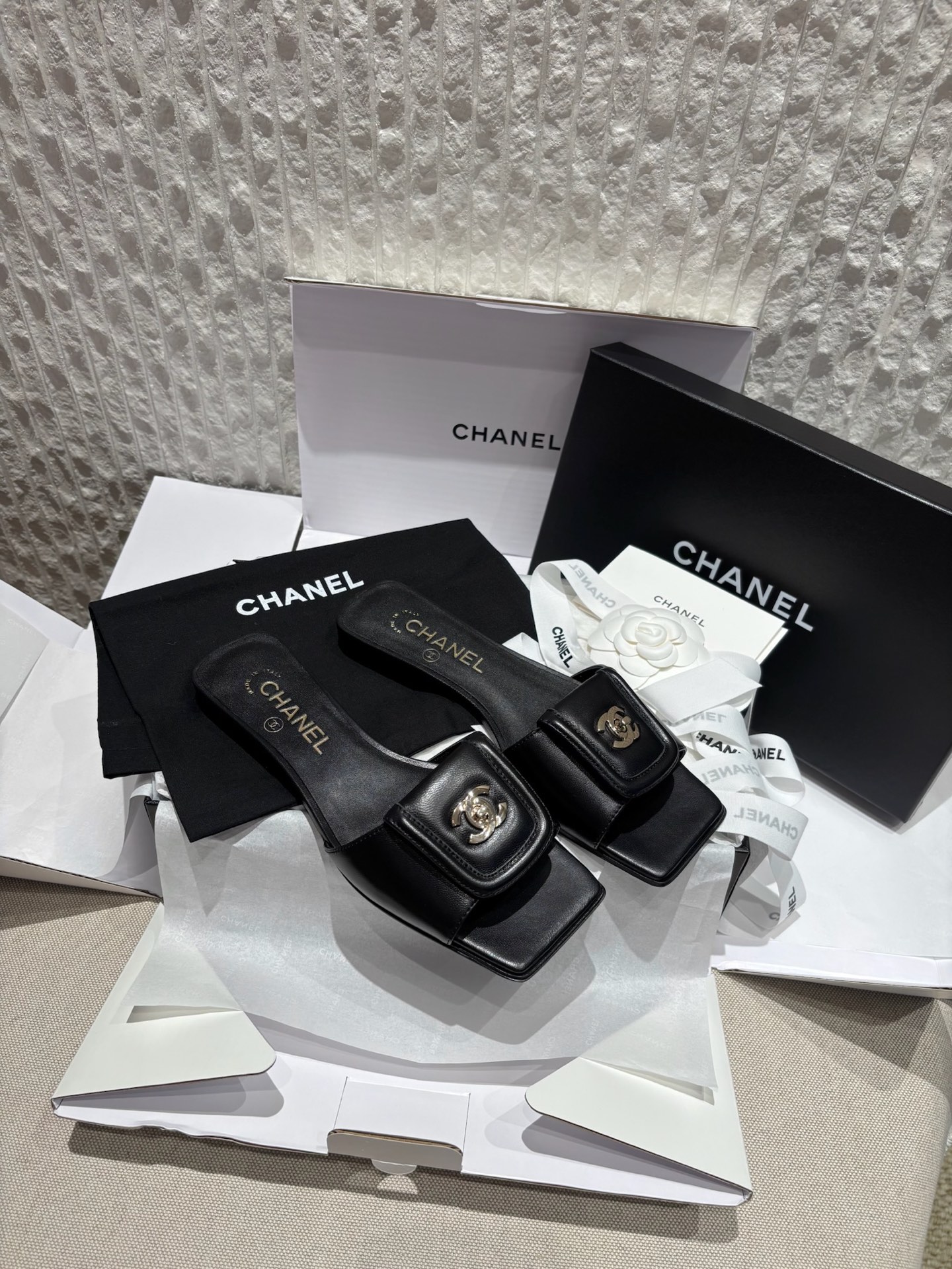 Мюли женские черные с квадратным мыском Chanel