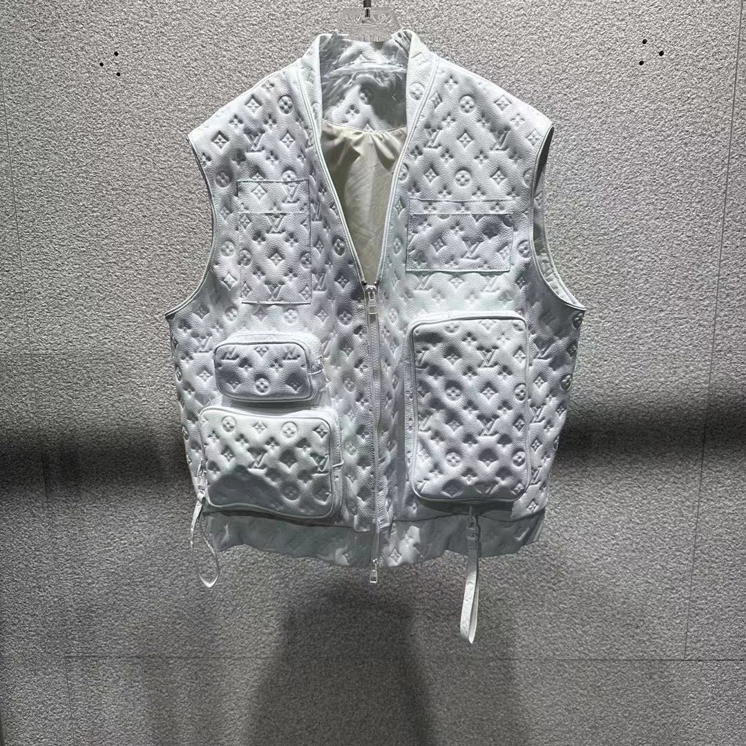 Louis Vuitton Clothing Coats & Jackets Waistcoat Black White Lambskin Sheepskin Fashion Casual