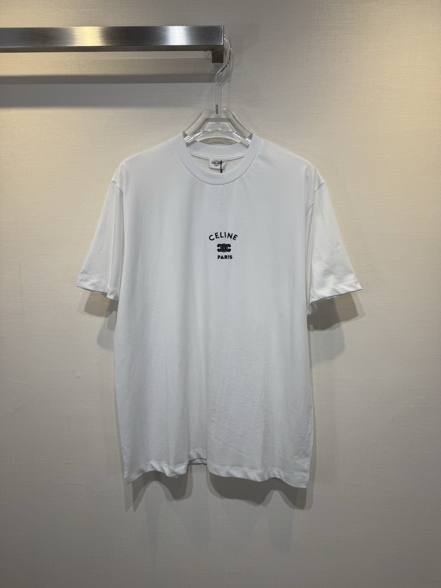 Camiseta Celine 26 Primavera/Verano con logo bordado de letras, algodón compacto especial de 40 cabos 200g, suave y cóm…