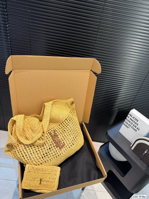 Yves Saint Laurent Raffia Crochet Tote Bag with Pouch - Stylish & Versatile 1 Yves Saint Laurent Raffia Crochet Tote Bag with Pouch - Stylish & Versatile
